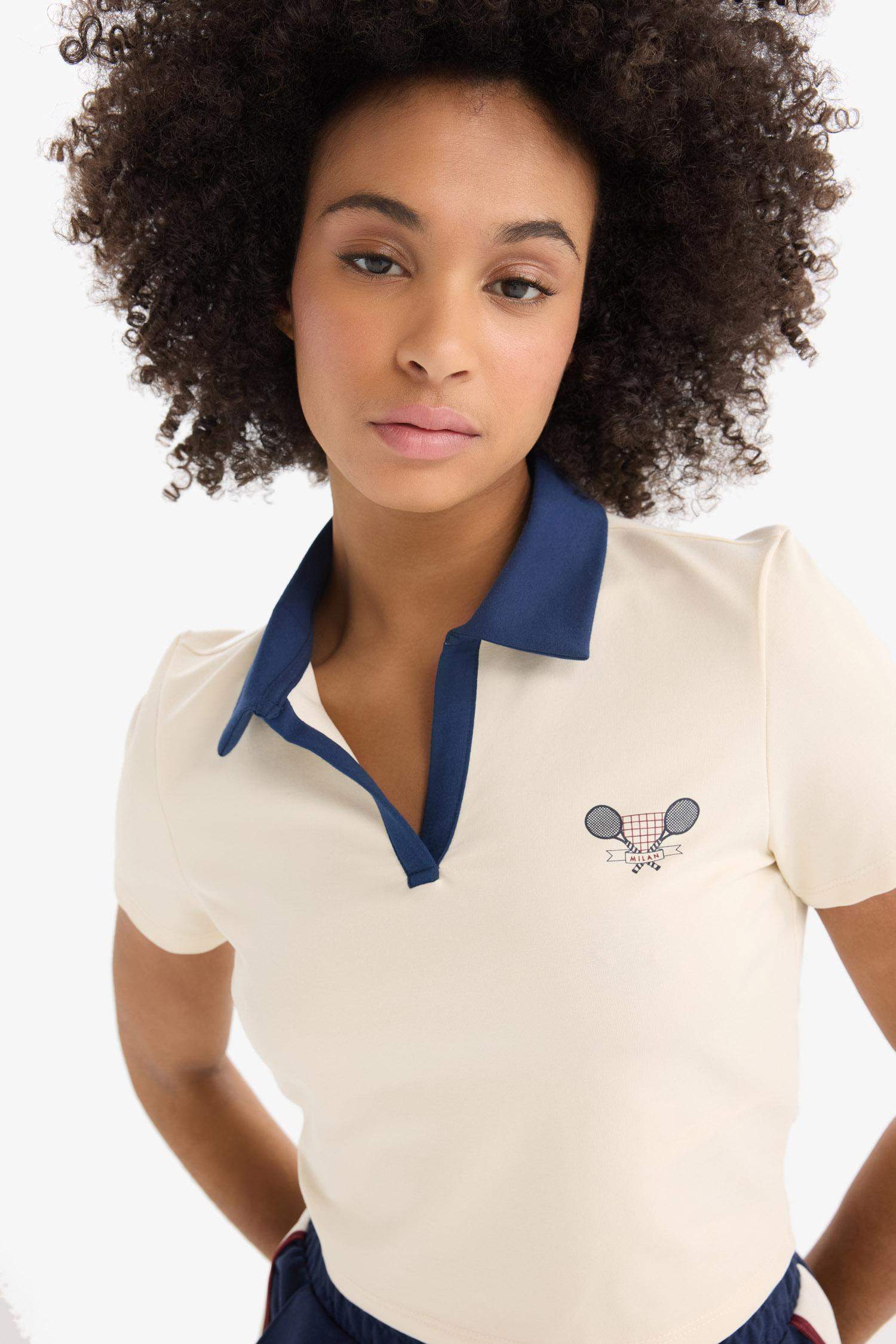 DeFactoFit стандартная футболка-поло с короткими рукавами и принтом