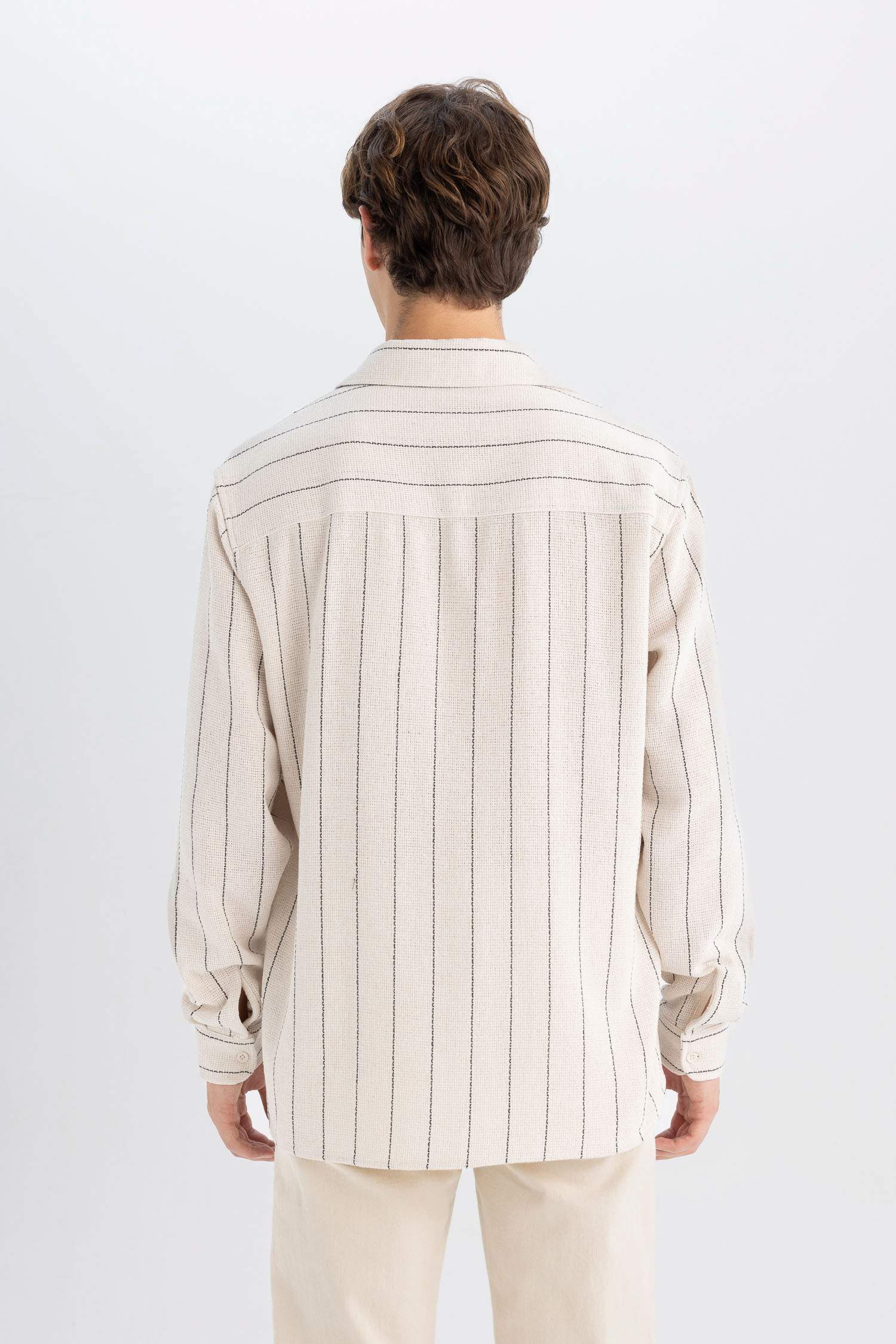 Relax Fit Çizgili Pamuk Karışımlı Uzun Kollu Gömlek