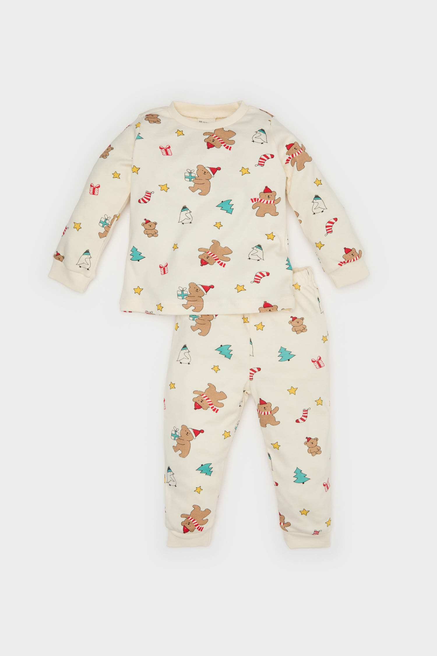 Erkek Bebek Yılbaşı Temalı Pijama Takımı Uzun Kollu Üst Beli Lastikli Uzun Alt