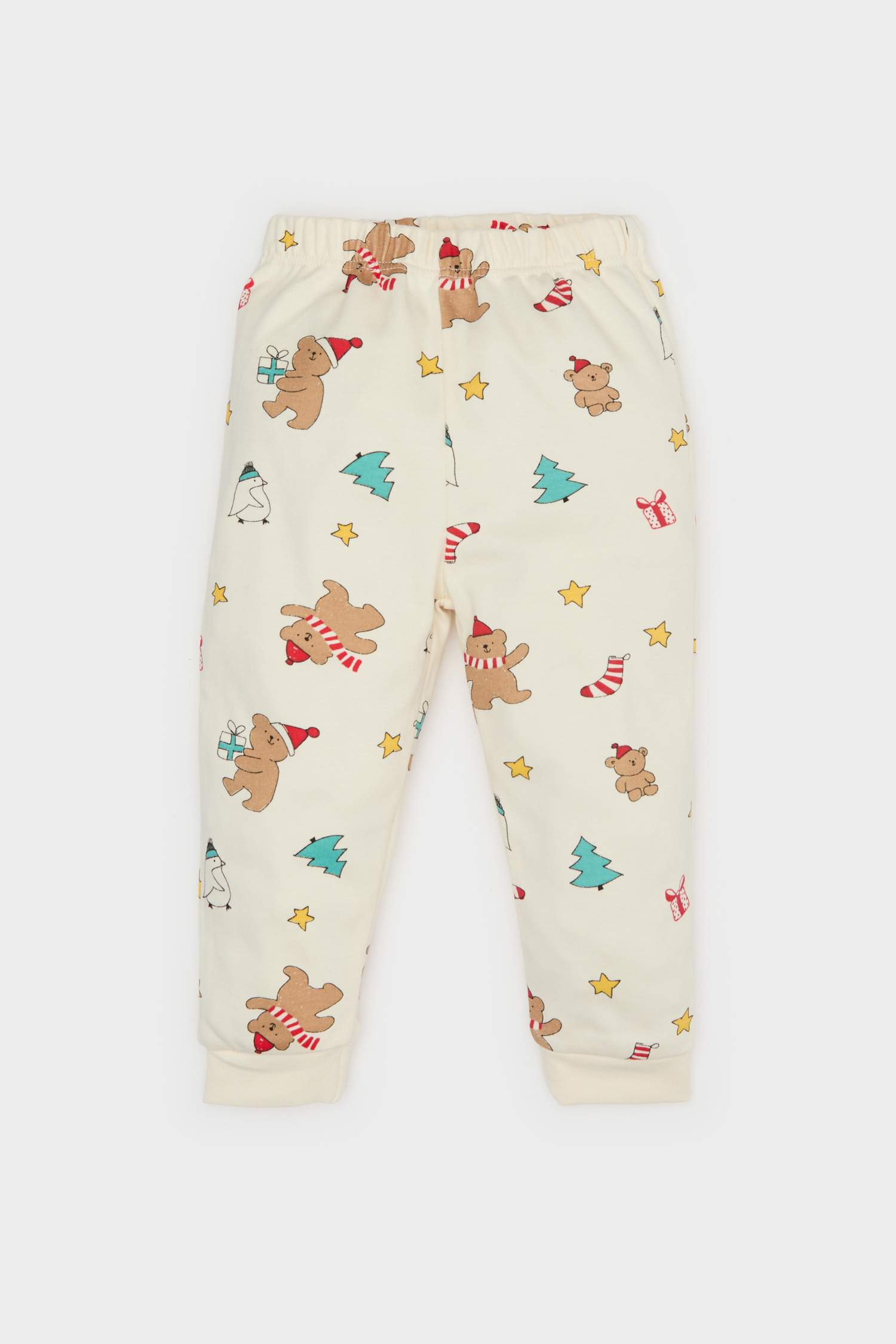 Erkek Bebek Yılbaşı Temalı Pijama Takımı Uzun Kollu Üst Beli Lastikli Uzun Alt