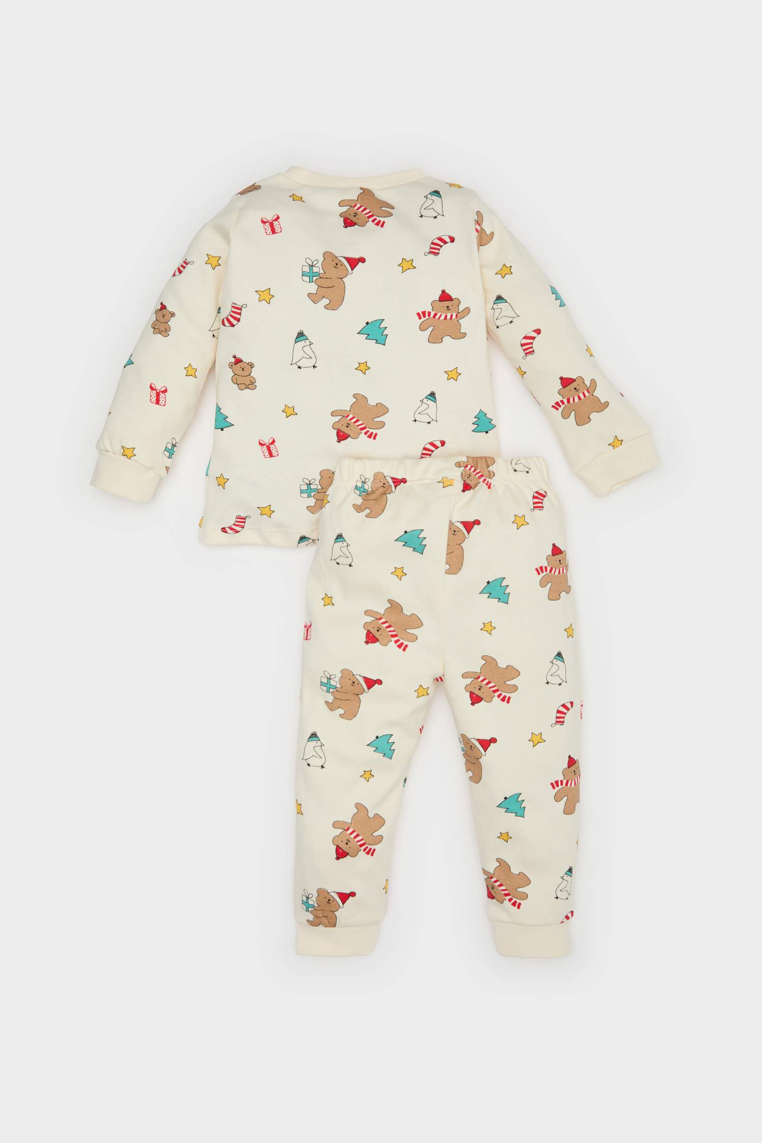 Erkek Bebek Yılbaşı Temalı Pijama Takımı Uzun Kollu Üst Beli Lastikli Uzun Alt