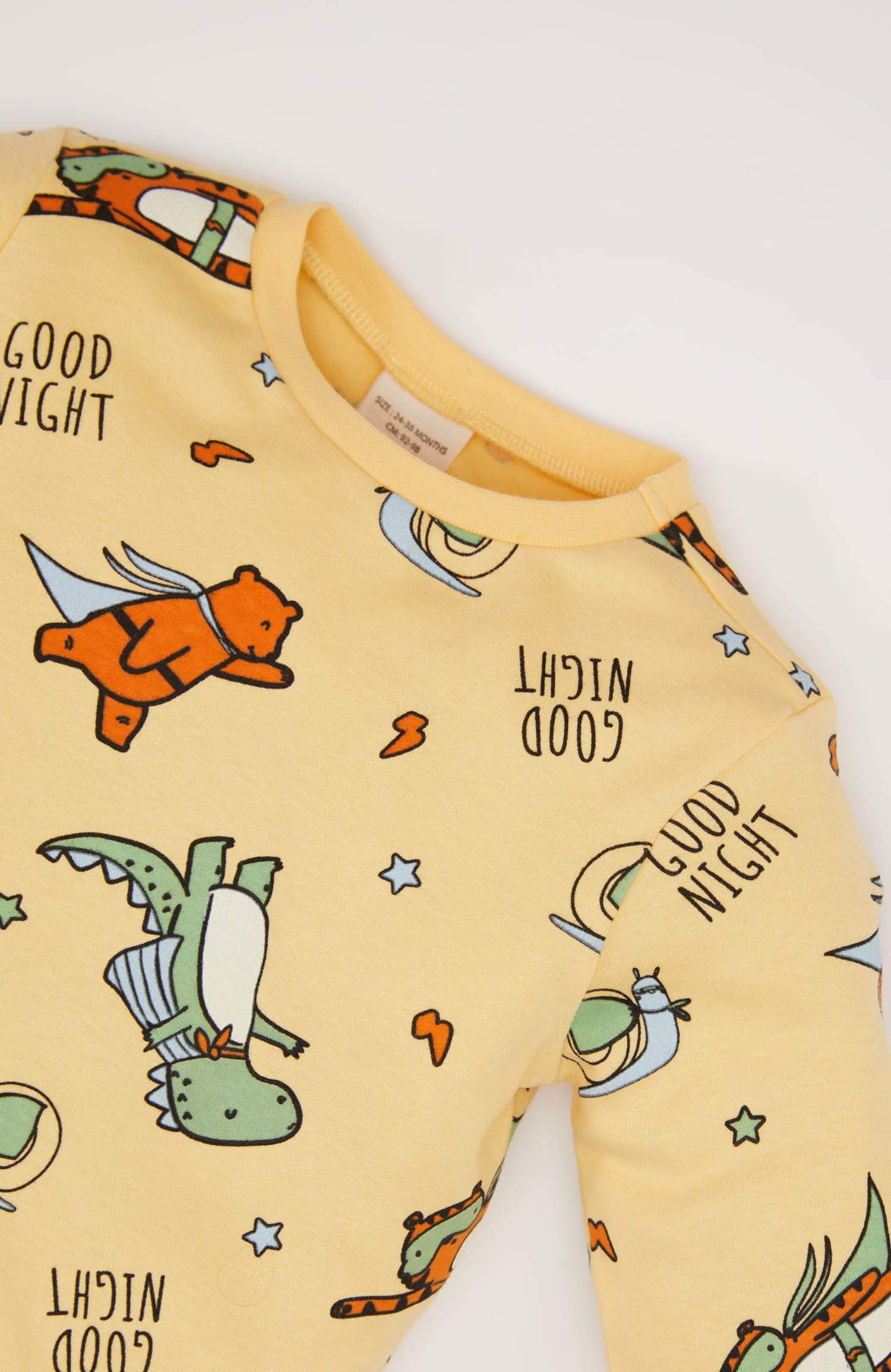 Erkek Bebek Pijama Takımı Dinozor Baskılı Uzun Kollu Üst Beli Lastikli Uzun Alt