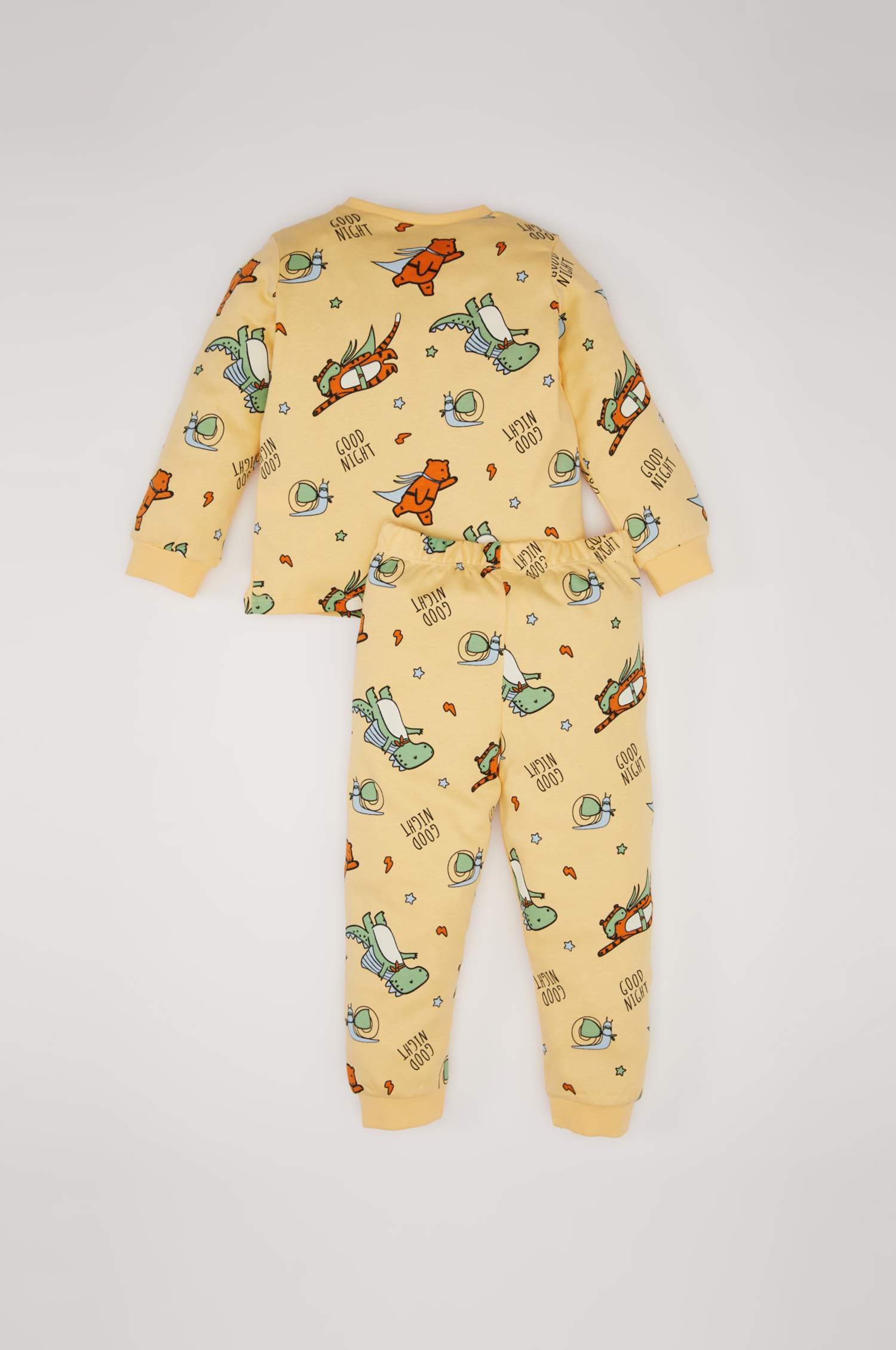 Erkek Bebek Pijama Takımı Dinozor Baskılı Uzun Kollu Üst Beli Lastikli Uzun Alt