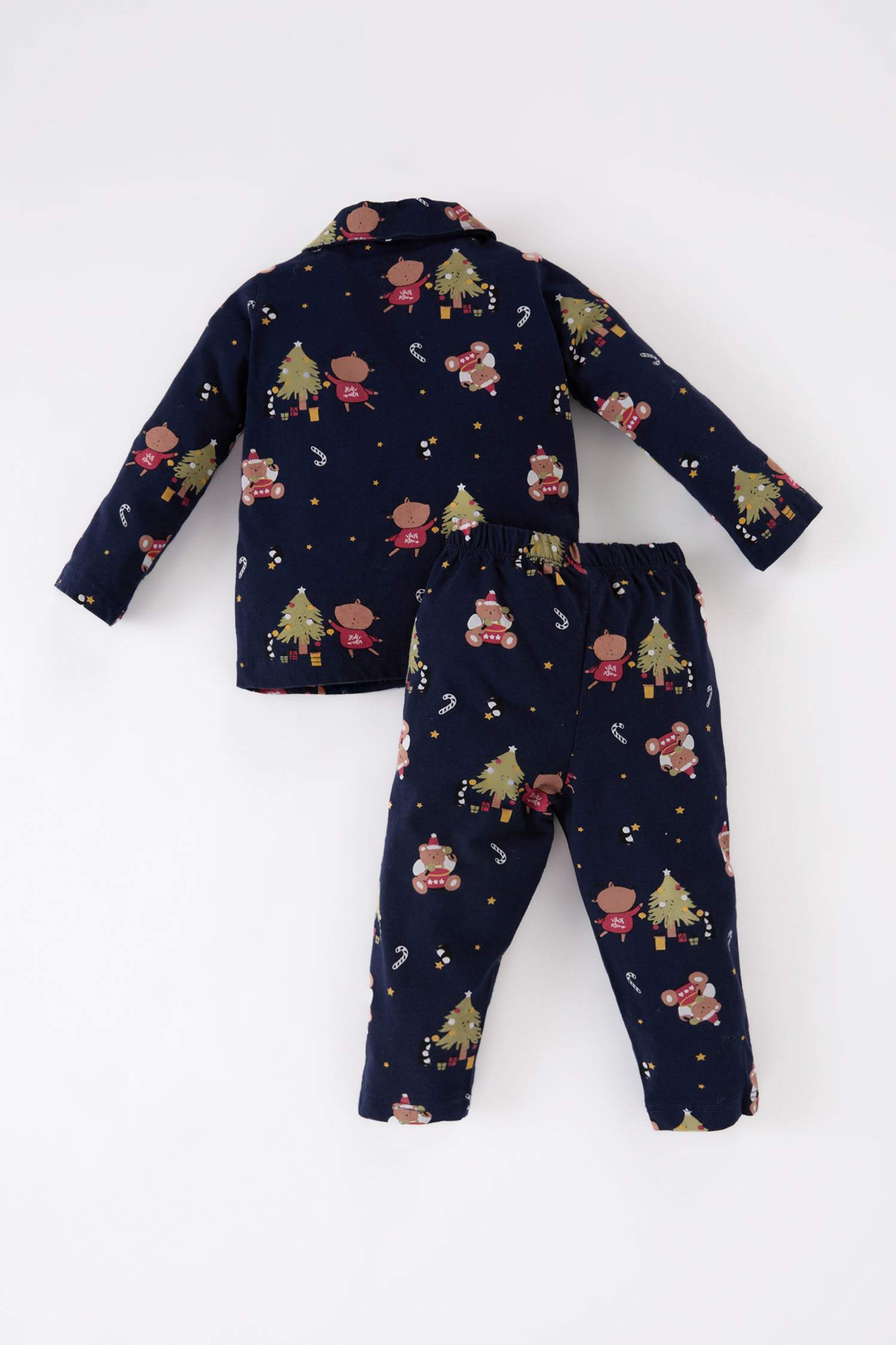 Erkek Bebek Pijama Takımı Yılbaşı Temalı Uzun Kollu Üst Beli Lastikli Uzun Alt