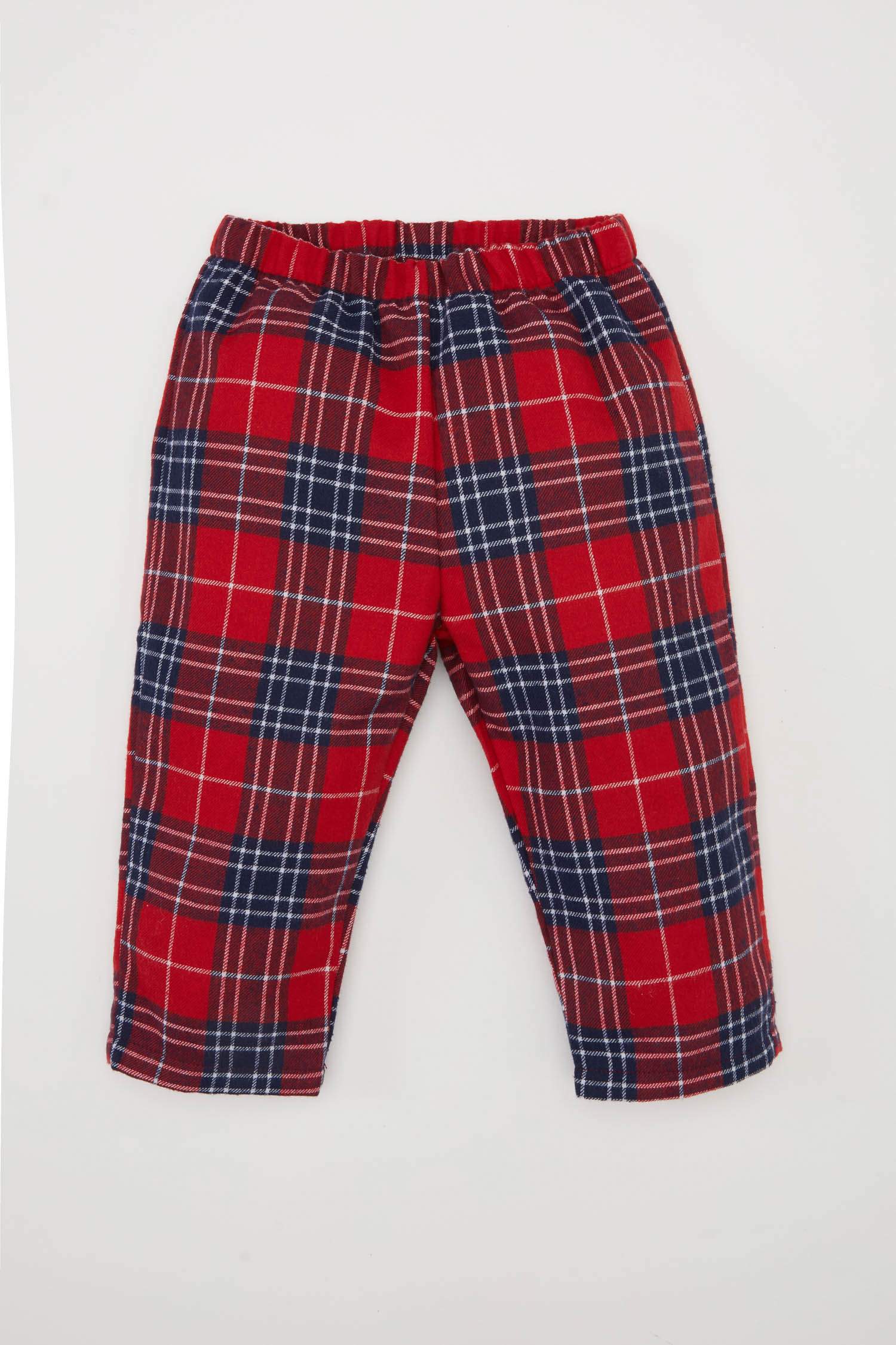 Erkek Bebek Dokuma Pijama Pijama Takımı Kareli Uzun Kollu Üst Beli Lastikli Uzun Alt