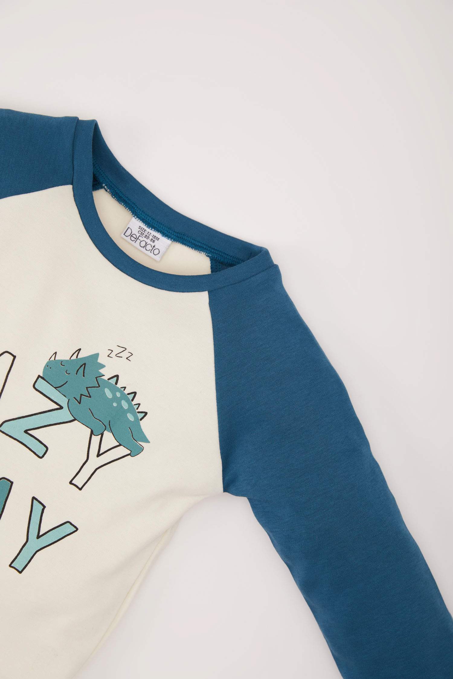 Pijama Takımı Dinozor Baskılı Uzun Kollu Üst Beli Lastikli Uzun Alt Erkek Bebek