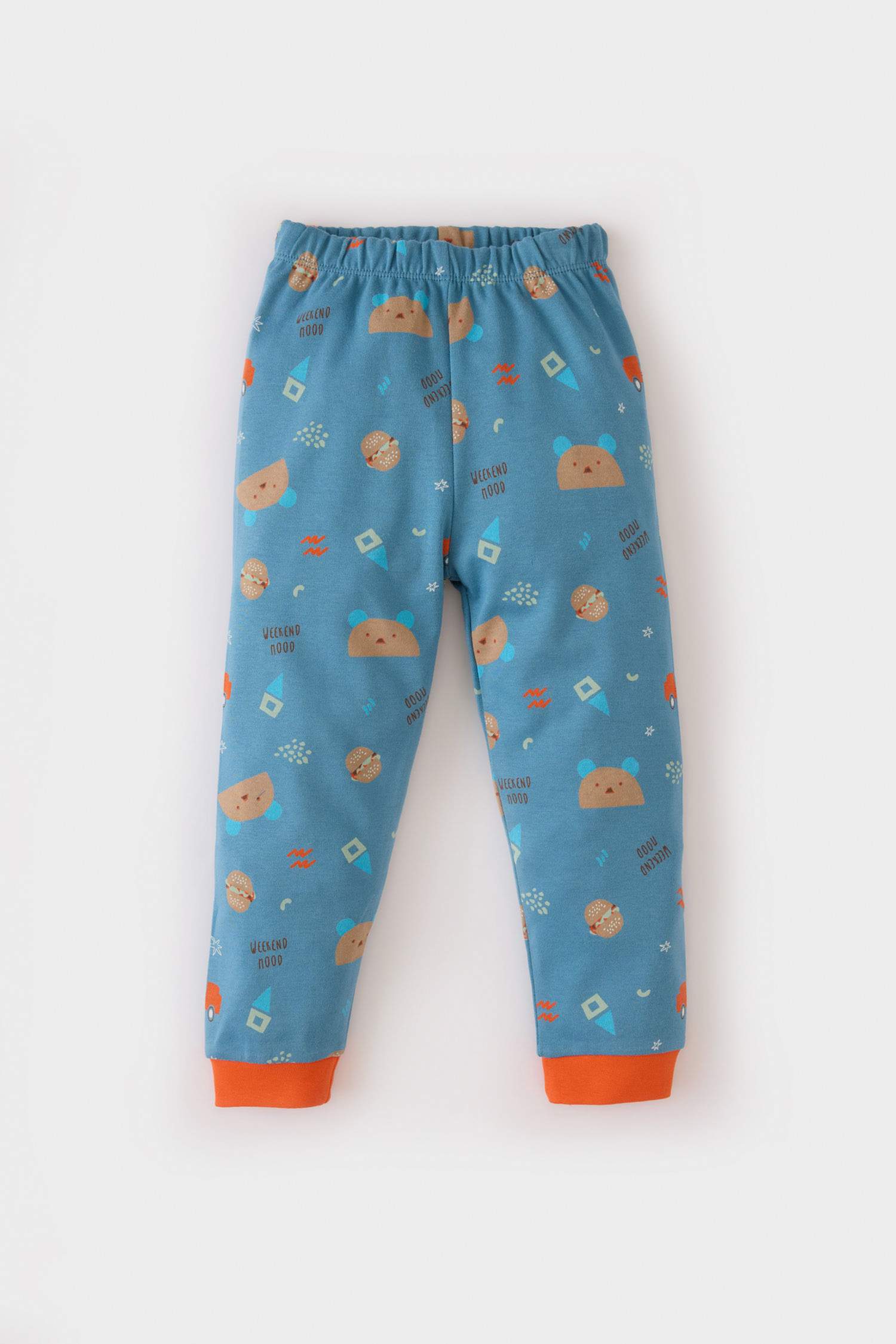 Erkek Bebek Pijama Takımı Ayı Baskılı Uzun Kollu Üst Beli Lastikli Uzun Alt