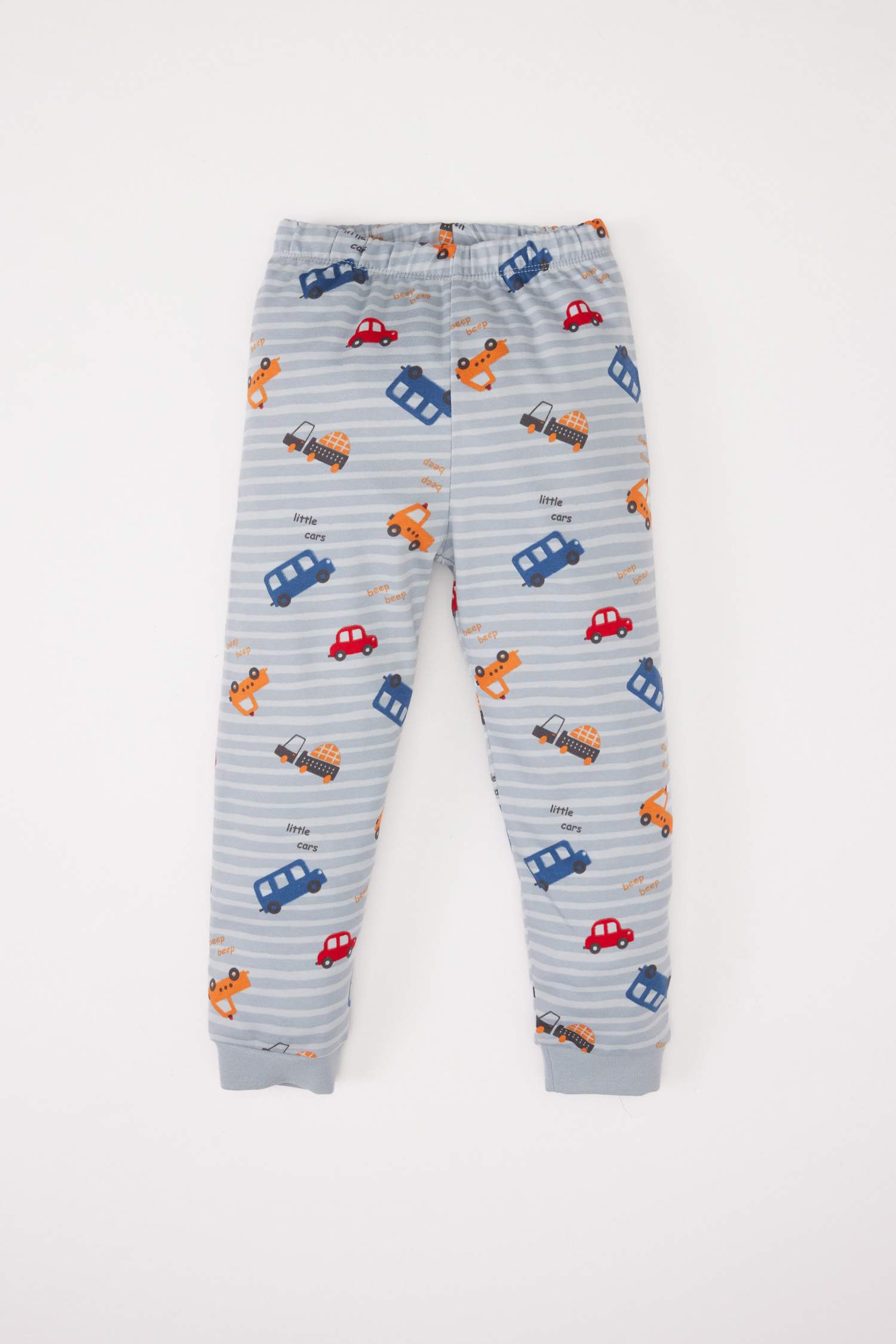 Erkek Bebek Pijama Takımı Araç Baskılı Uzun Kollu Üst Beli Lastikli Uzun Alt