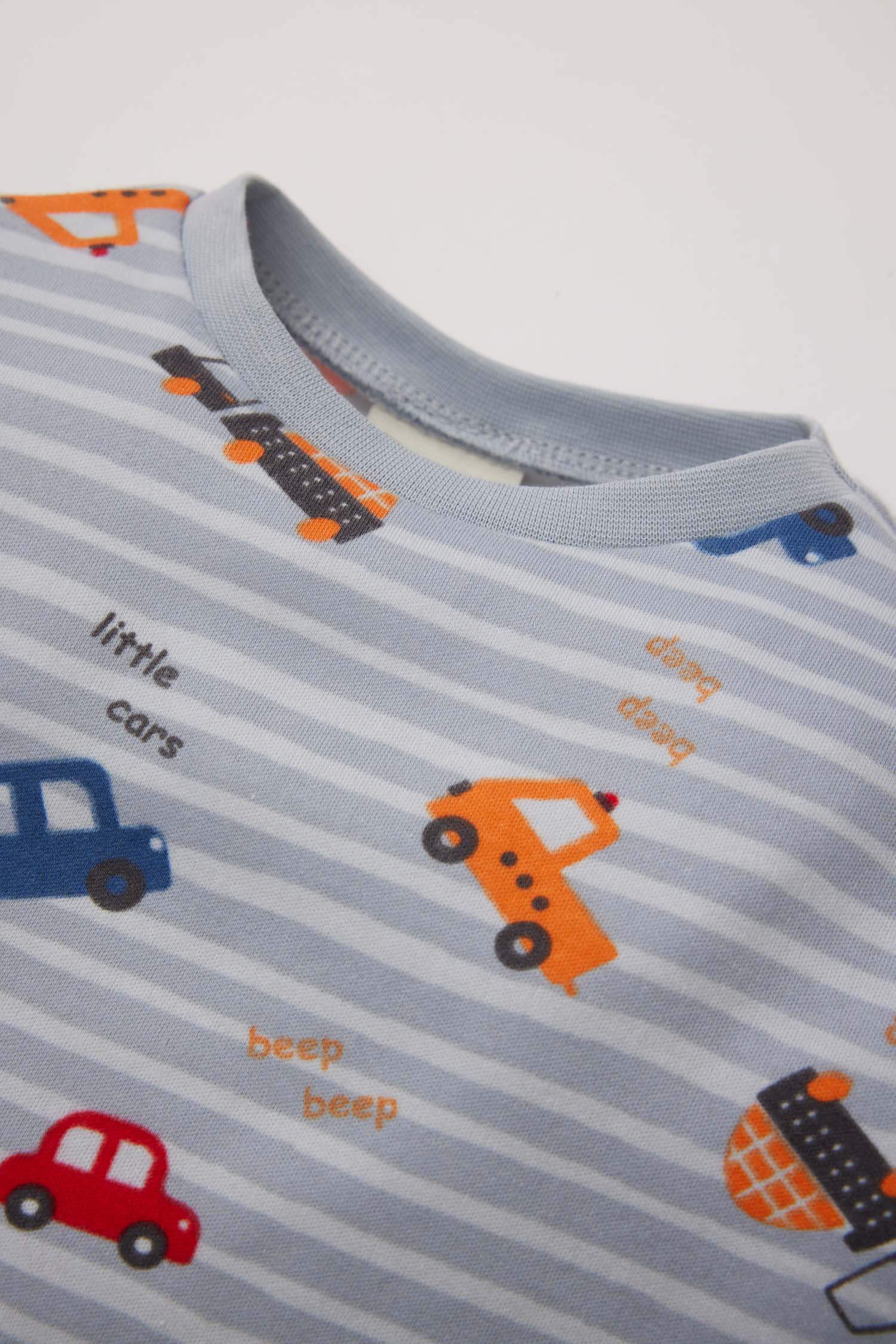 Erkek Bebek Pijama Takımı Araç Baskılı Uzun Kollu Üst Beli Lastikli Uzun Alt