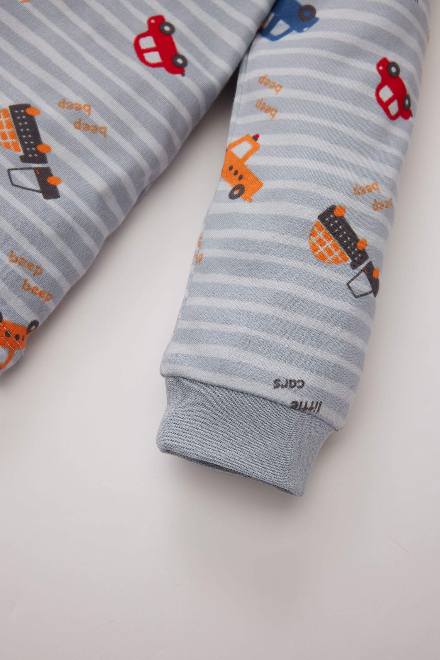 Erkek Bebek Pijama Takımı Araç Baskılı Uzun Kollu Üst Beli Lastikli Uzun Alt