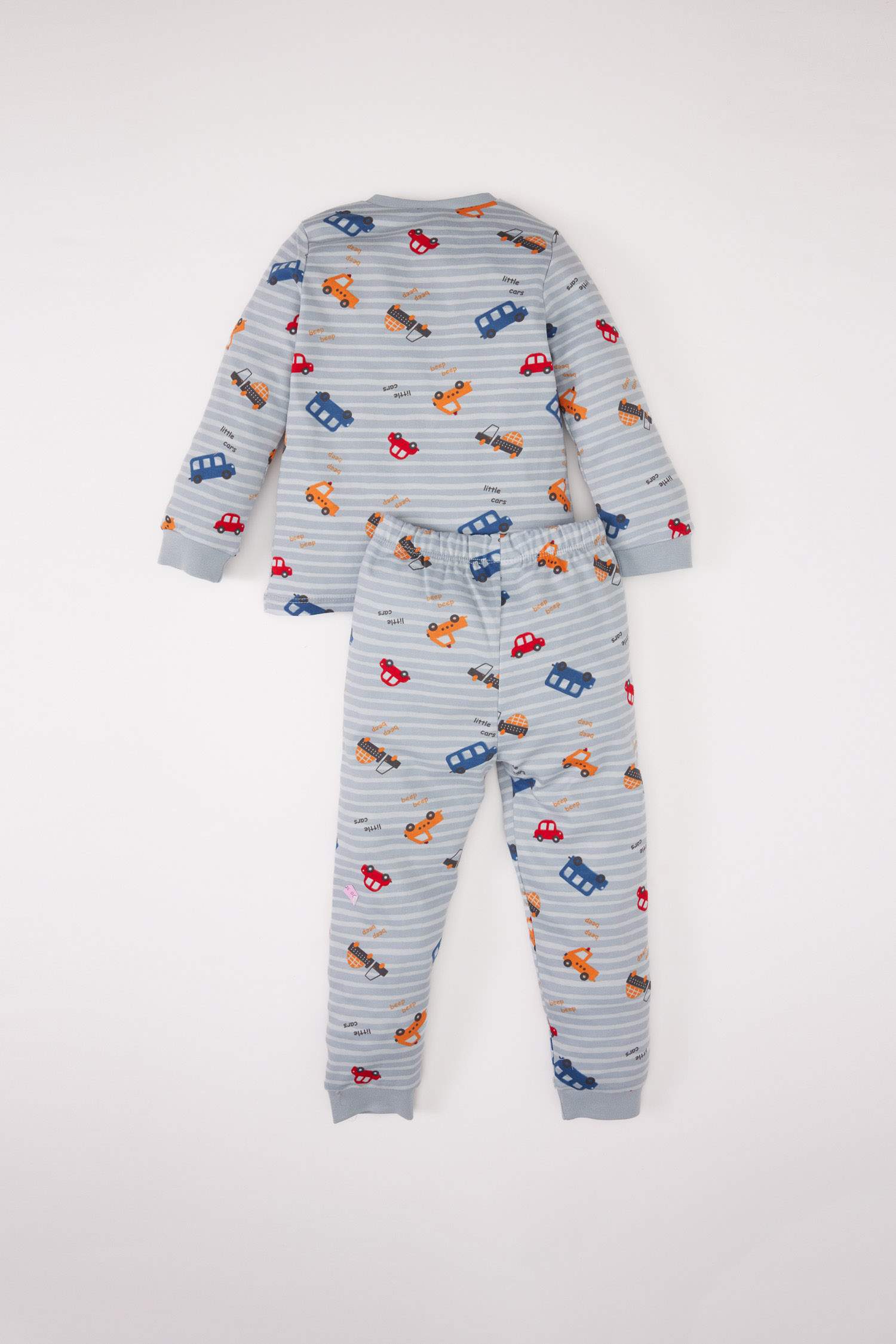 Erkek Bebek Pijama Takımı Araç Baskılı Uzun Kollu Üst Beli Lastikli Uzun Alt