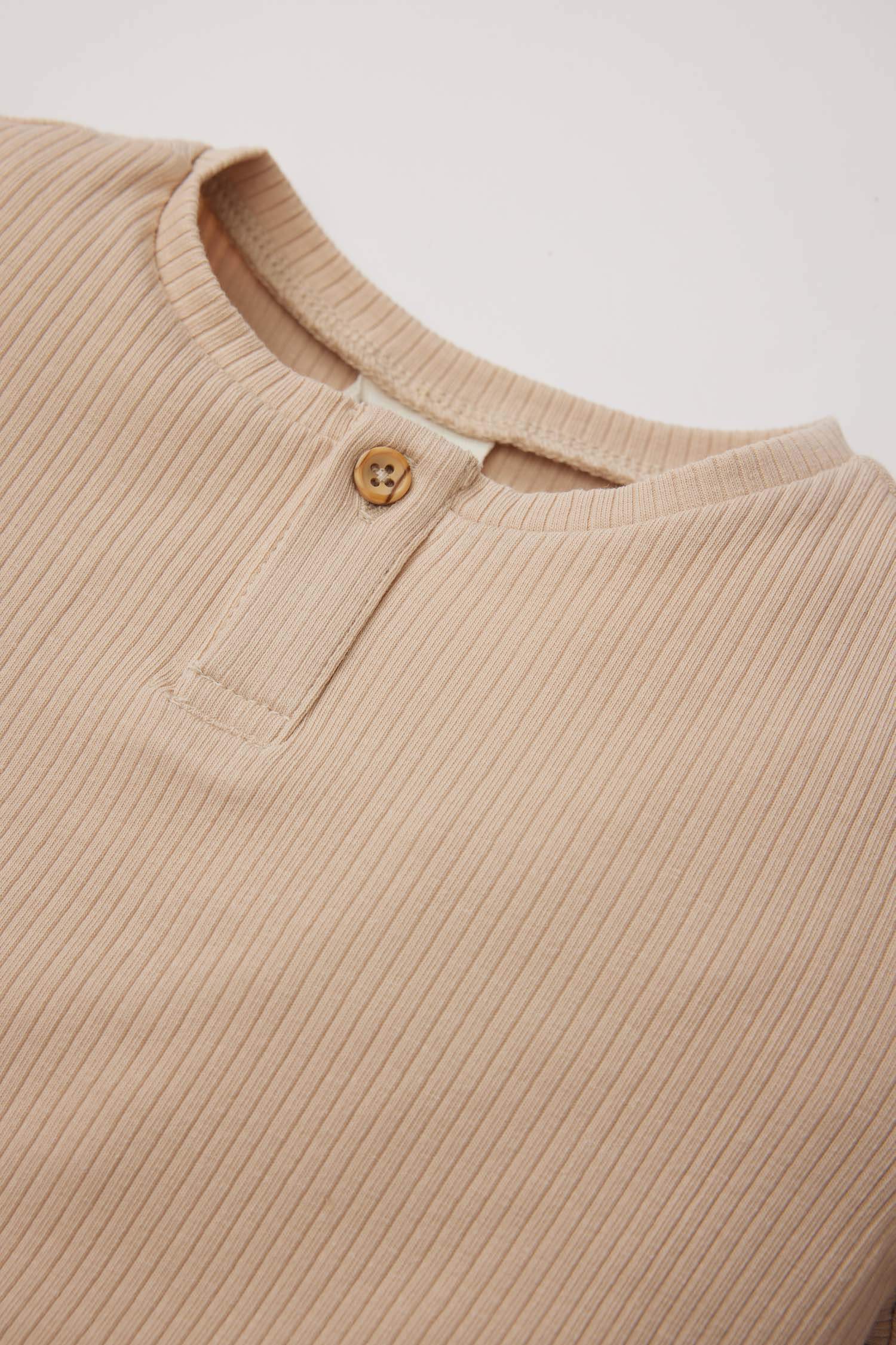 Erkek Bebek Pijama Takımı Fitilli Kaşkorse Basic Düz Uzun Kollu Üst Beli Lastikli Uzun Alt