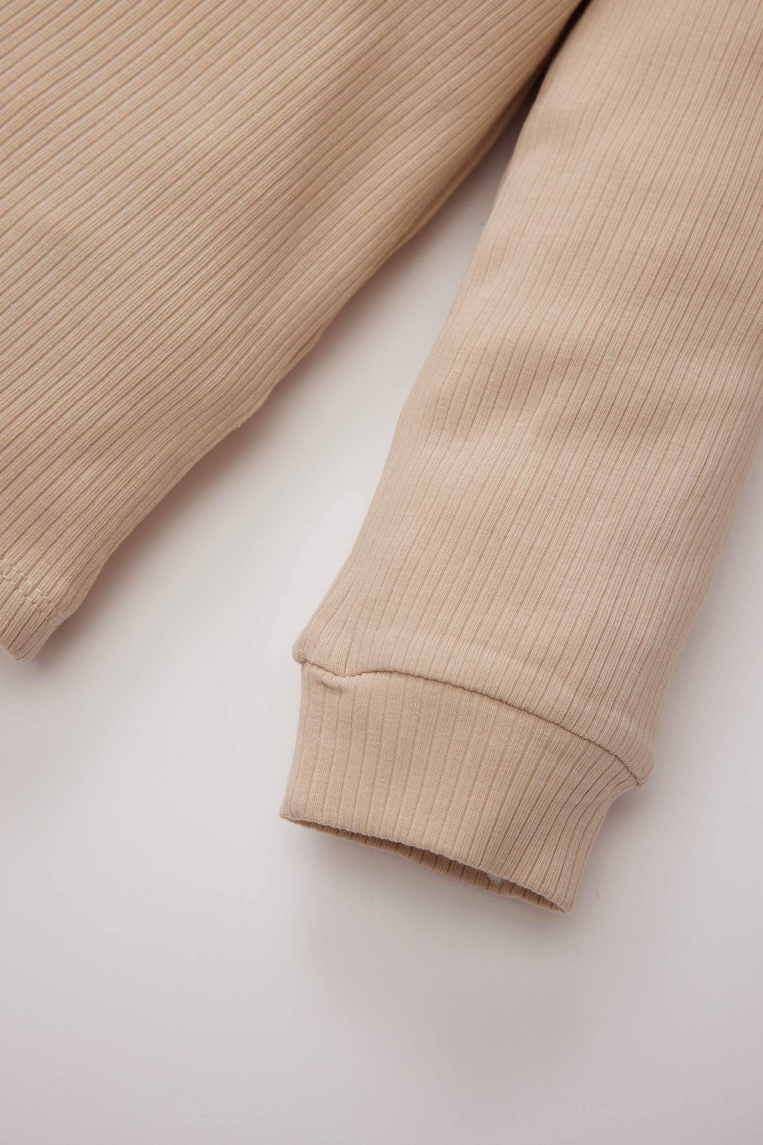 Erkek Bebek Pijama Takımı Fitilli Kaşkorse Basic Düz Uzun Kollu Üst Beli Lastikli Uzun Alt