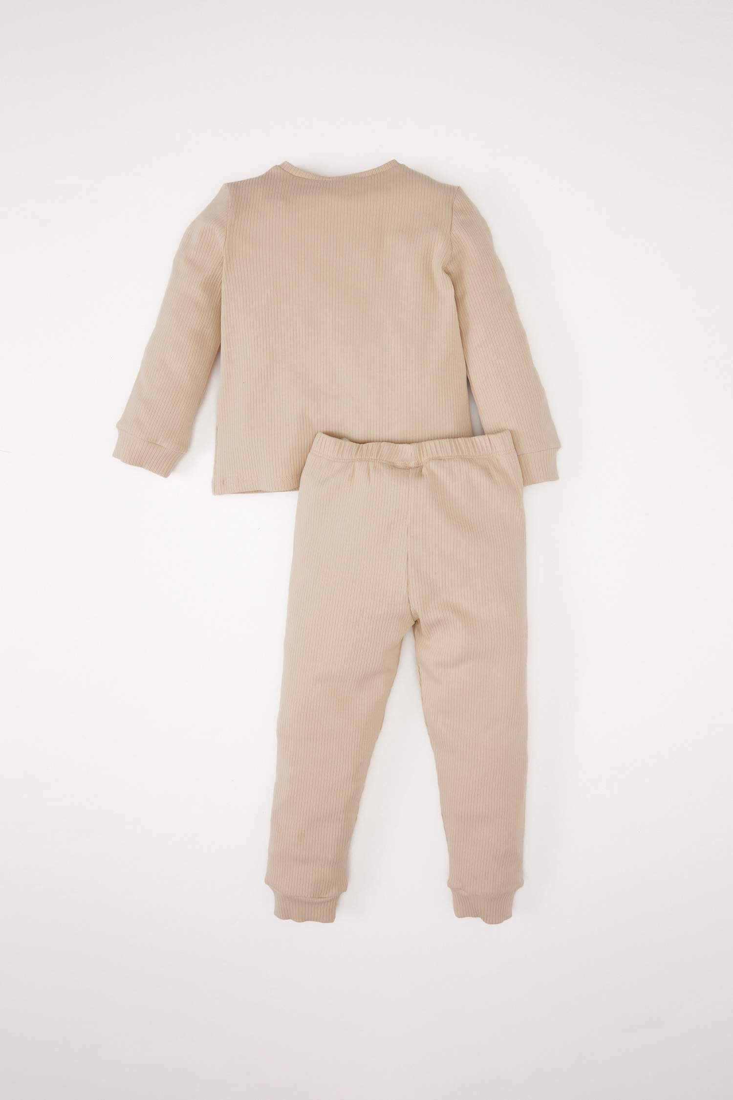 Erkek Bebek Pijama Takımı Fitilli Kaşkorse Basic Düz Uzun Kollu Üst Beli Lastikli Uzun Alt