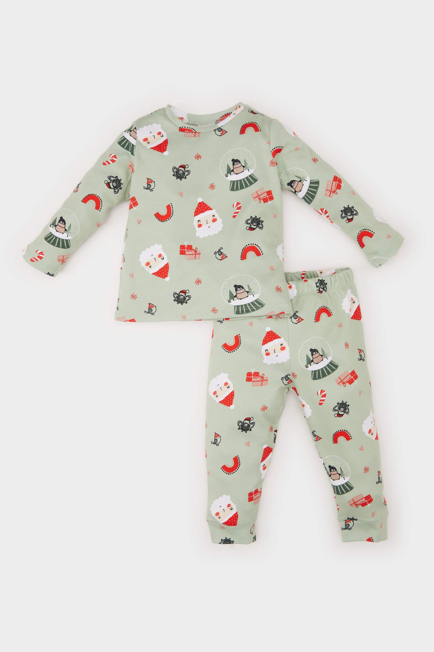 Kız Bebek Yılbaşı Temalı Pijama Takımı Uzun Kollu Üst Beli Lastikli Alt