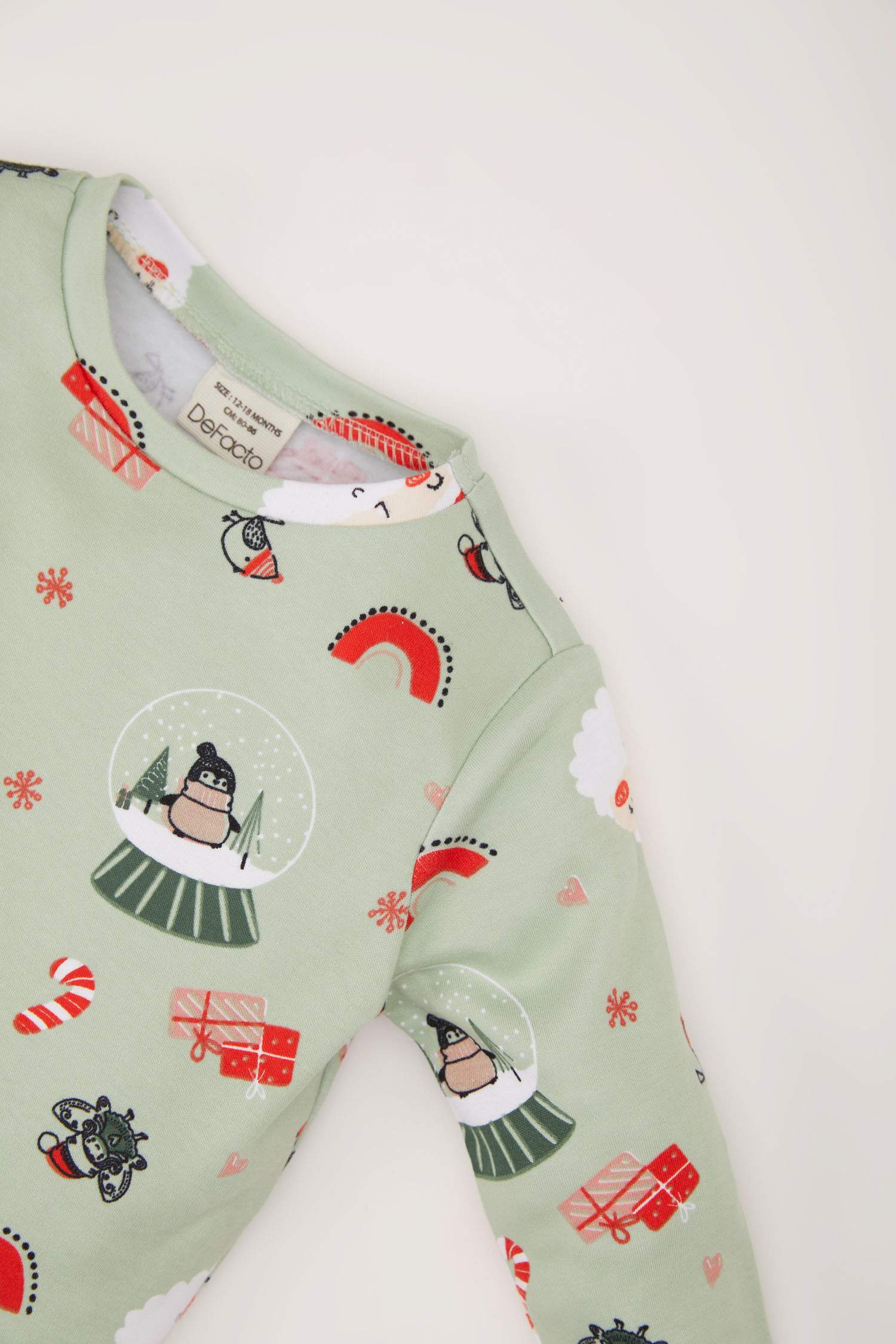 Kız Bebek Yılbaşı Temalı Pijama Takımı Uzun Kollu Üst Beli Lastikli Alt