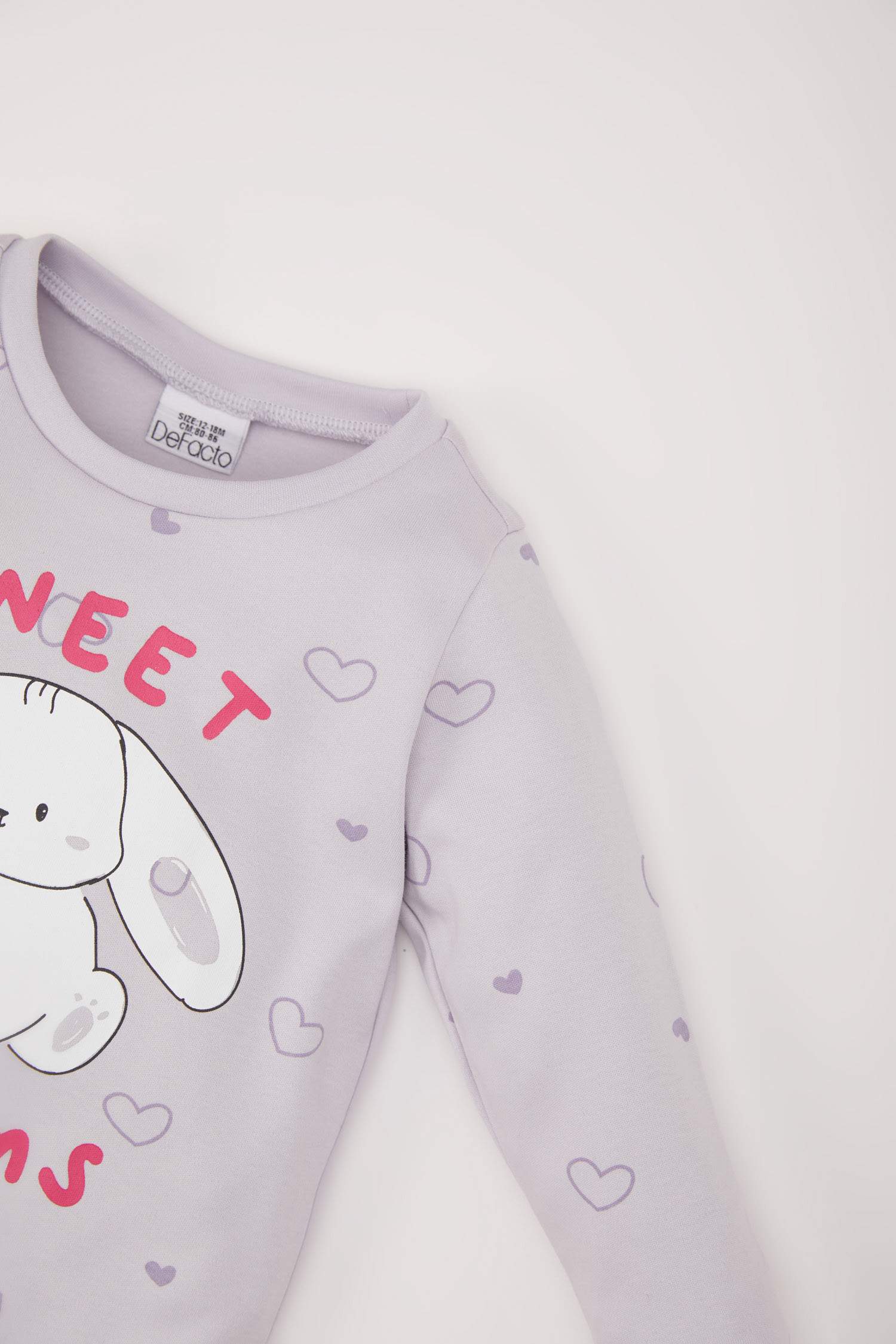 Kız Bebek Pijama Takımı Tavşan Baskılı Uzun Kollu Üst Beli Lastikli Uzun Alt