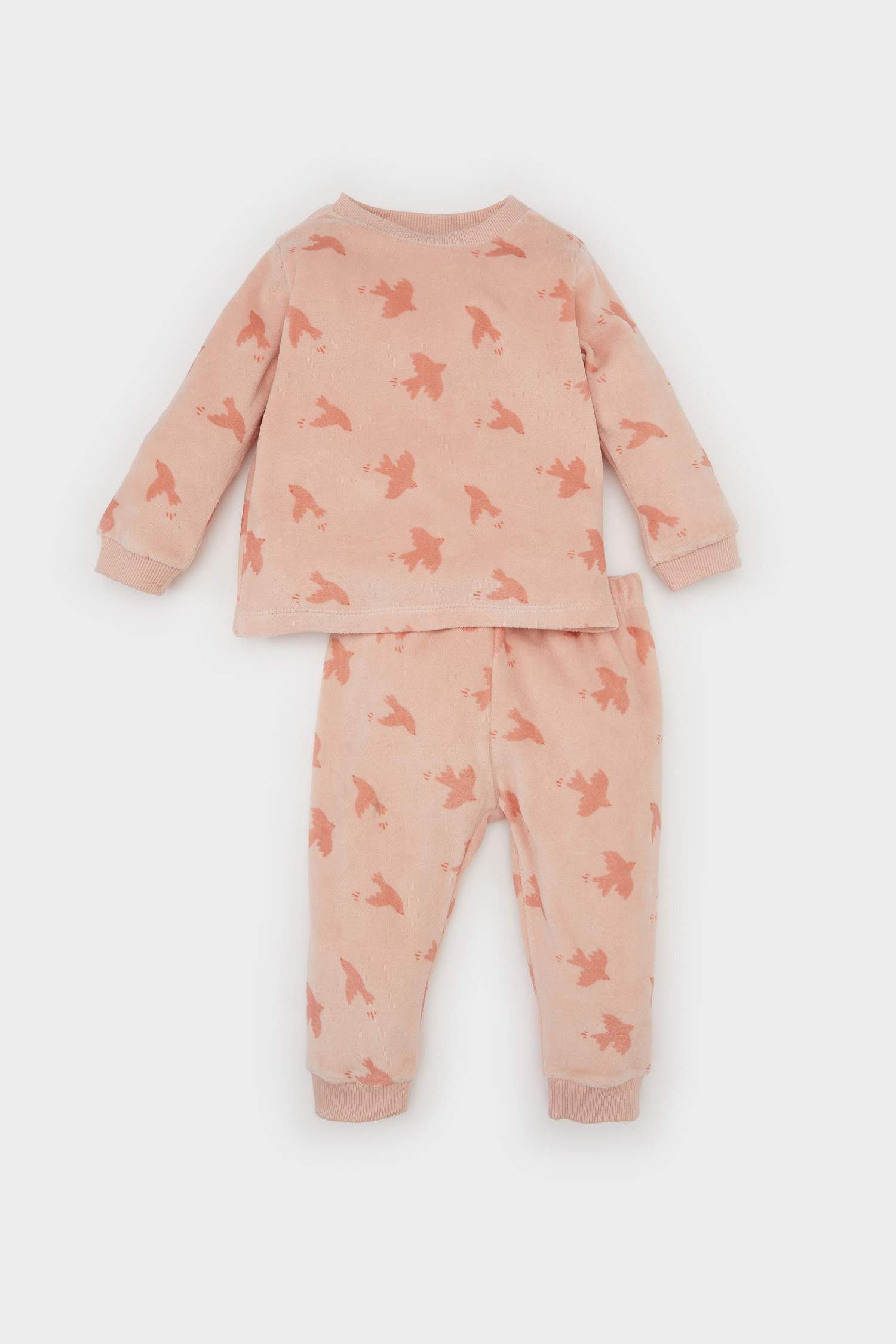 Baby Girl Patterned Velour Top Bottom 2 Piece Pajama Set