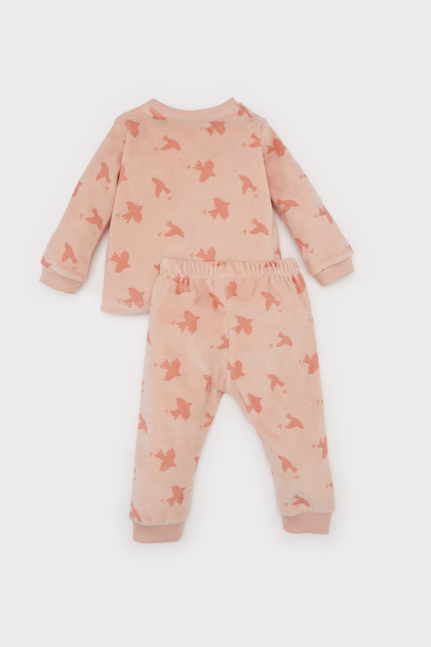 Baby Girl Patterned Velour Top Bottom 2 Piece Pajama Set
