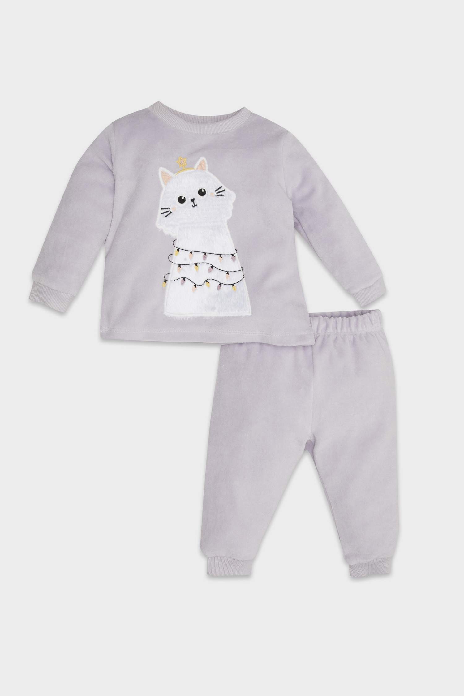 Kız Bebek Pijama Takımı Yılbaşı Temalı Uzun Kollu Velur Üst Beli Lastikli Uzun Alt