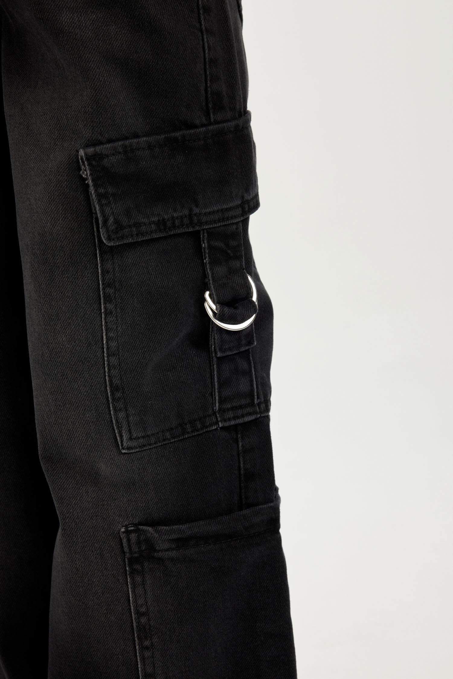 Kız Çocuk Wide Leg Kargo Cepli Geniş Bol Paça Antrasit Jean Pantolon