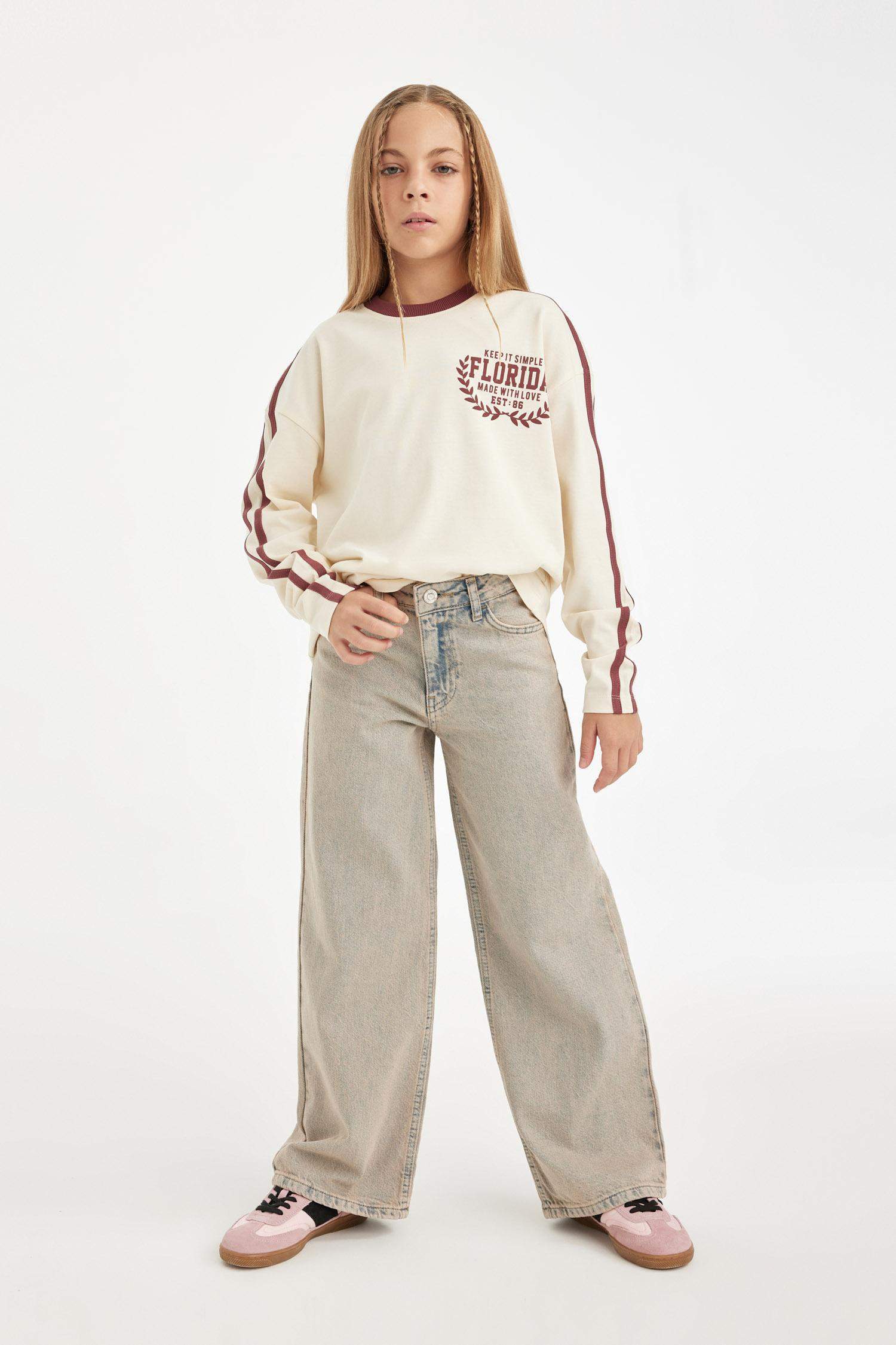 Kız Çocuk Wide Leg Geniş Bol Paça Cepli Jean Pantolon