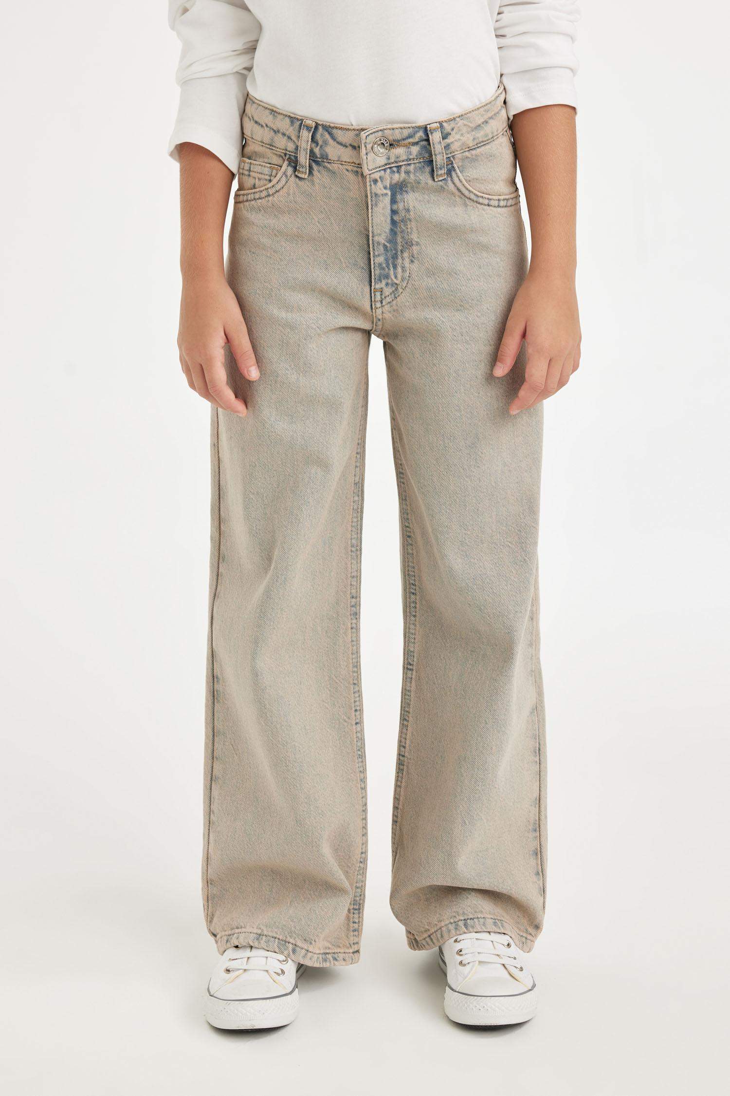 Kız Çocuk Wide Leg Geniş Bol Paça Cepli Jean Pantolon