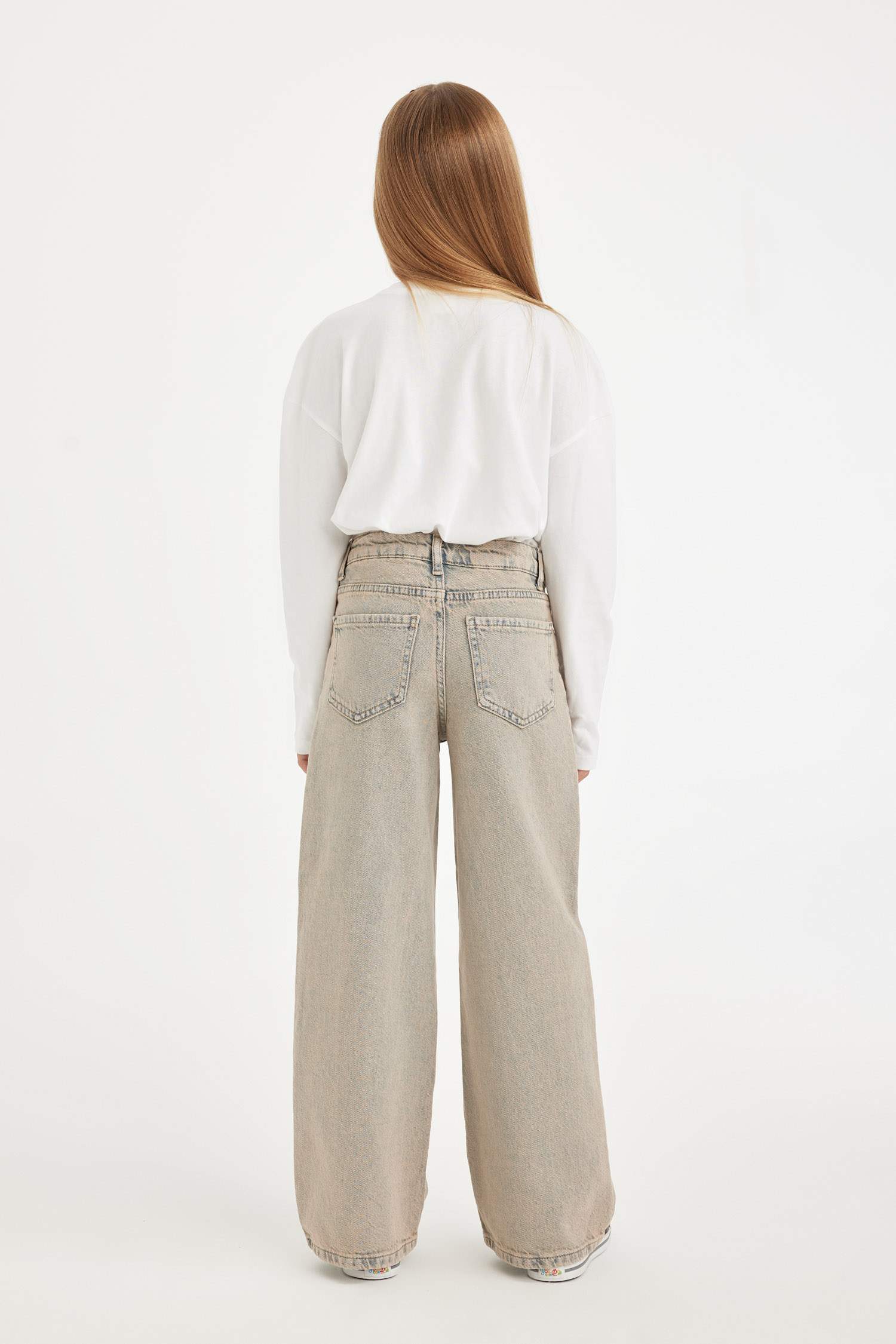 Kız Çocuk Wide Leg Geniş Bol Paça Cepli Jean Pantolon