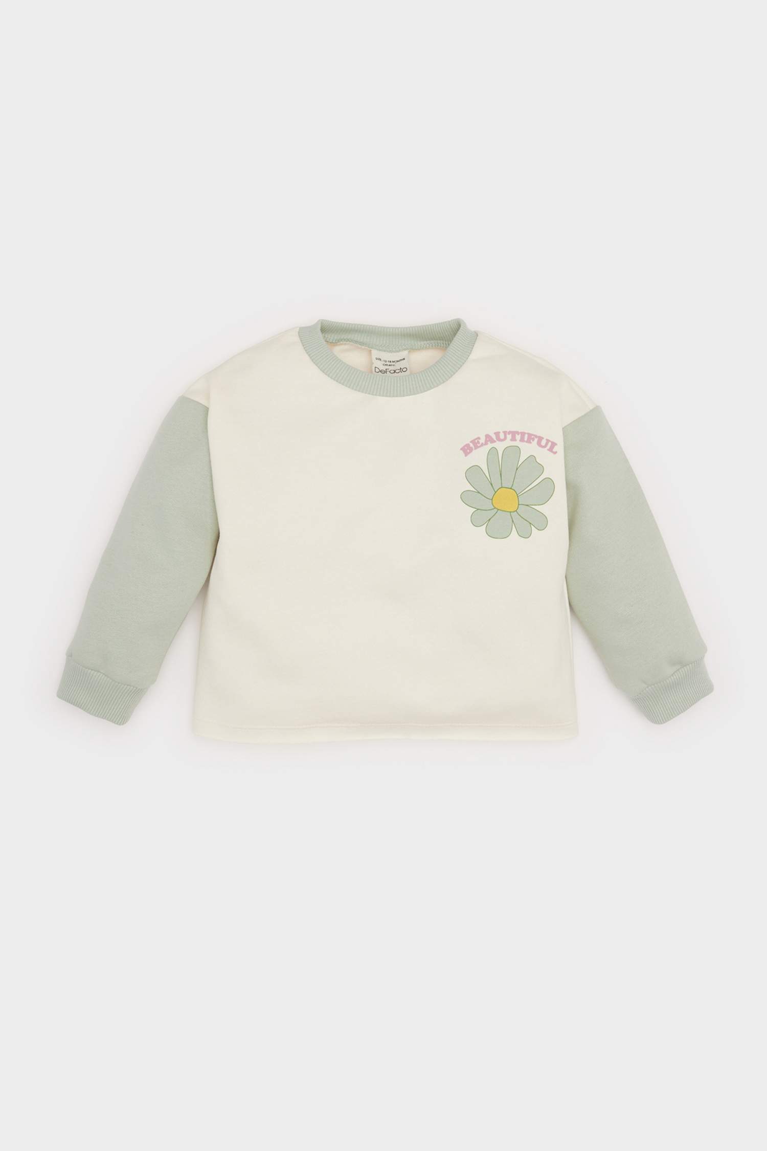Kız Bebek Bisiklet Yaka Çiçekli İçi Yumuşak Tüylü Sweatshirt
