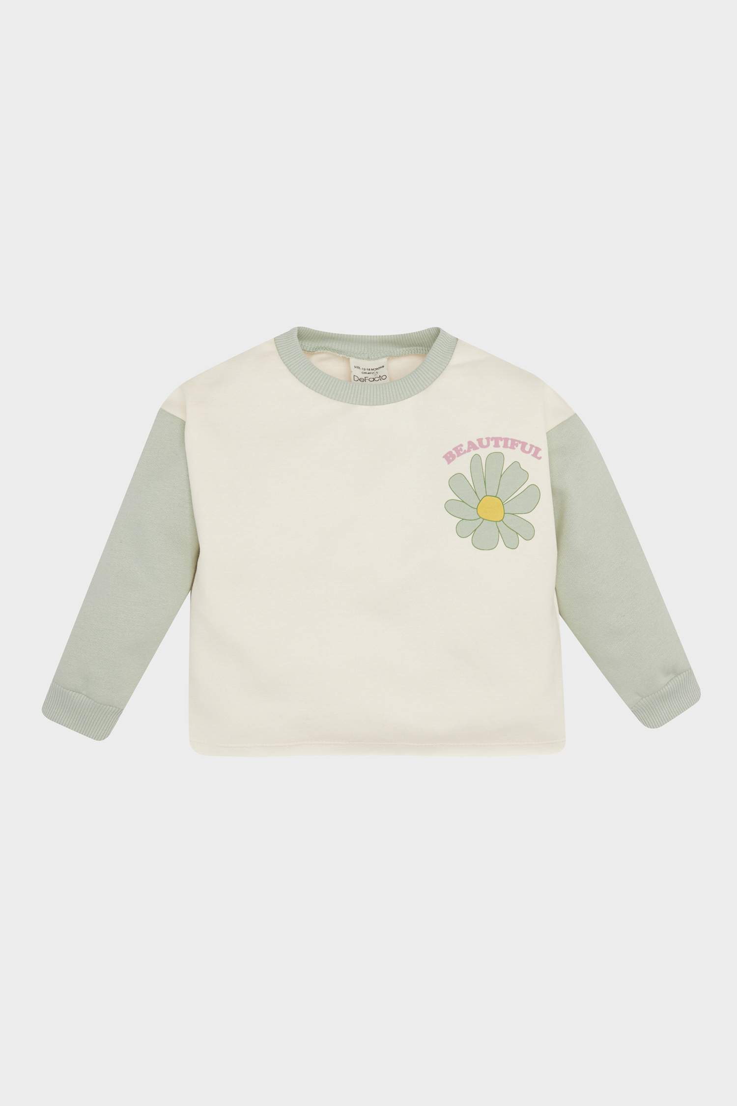 Kız Bebek Bisiklet Yaka Çiçekli İçi Yumuşak Tüylü Sweatshirt