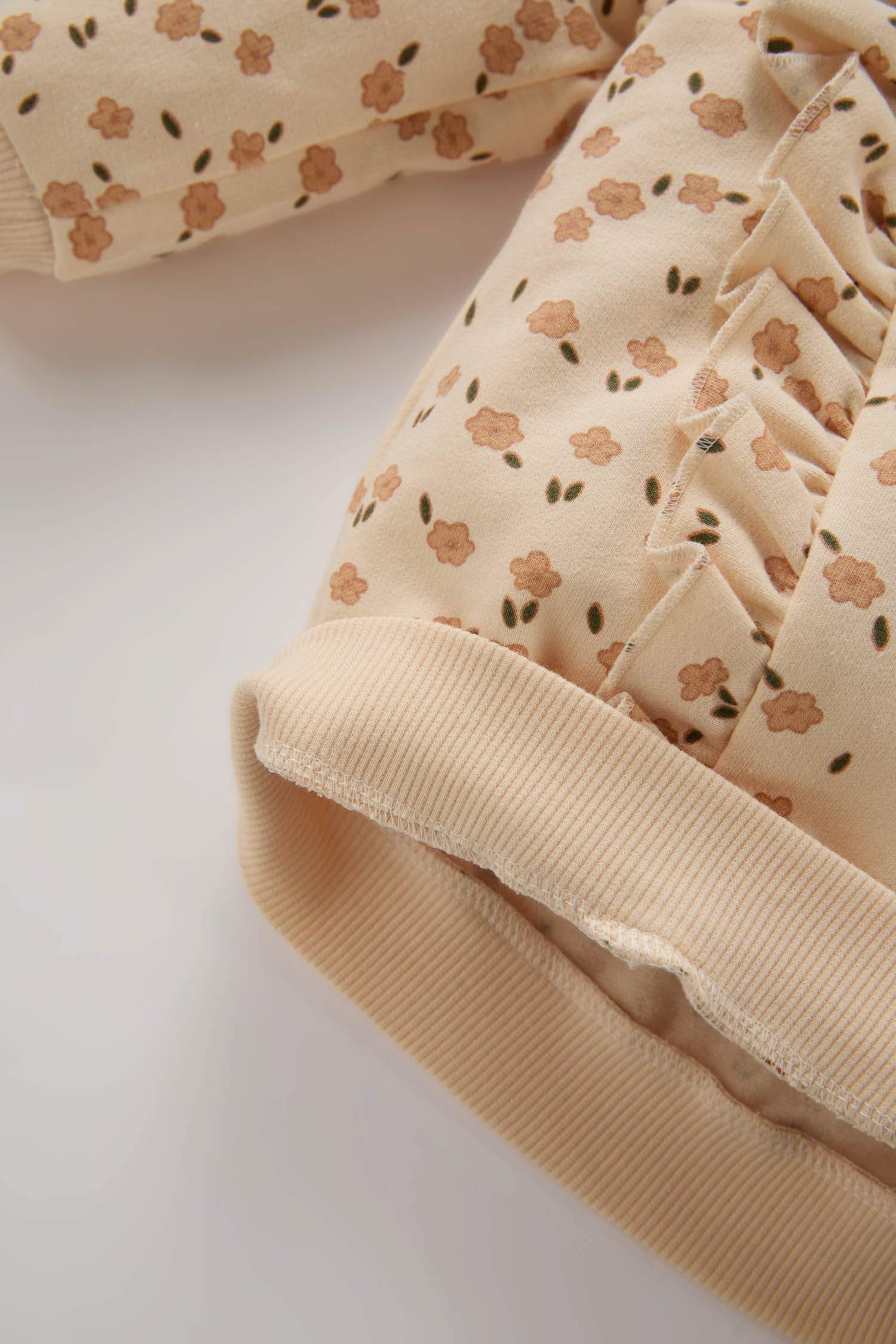 Kız Bebek Bisiklet Yaka Çiçek Desenli İçi Yumuşak Tüylü Sweatshirt