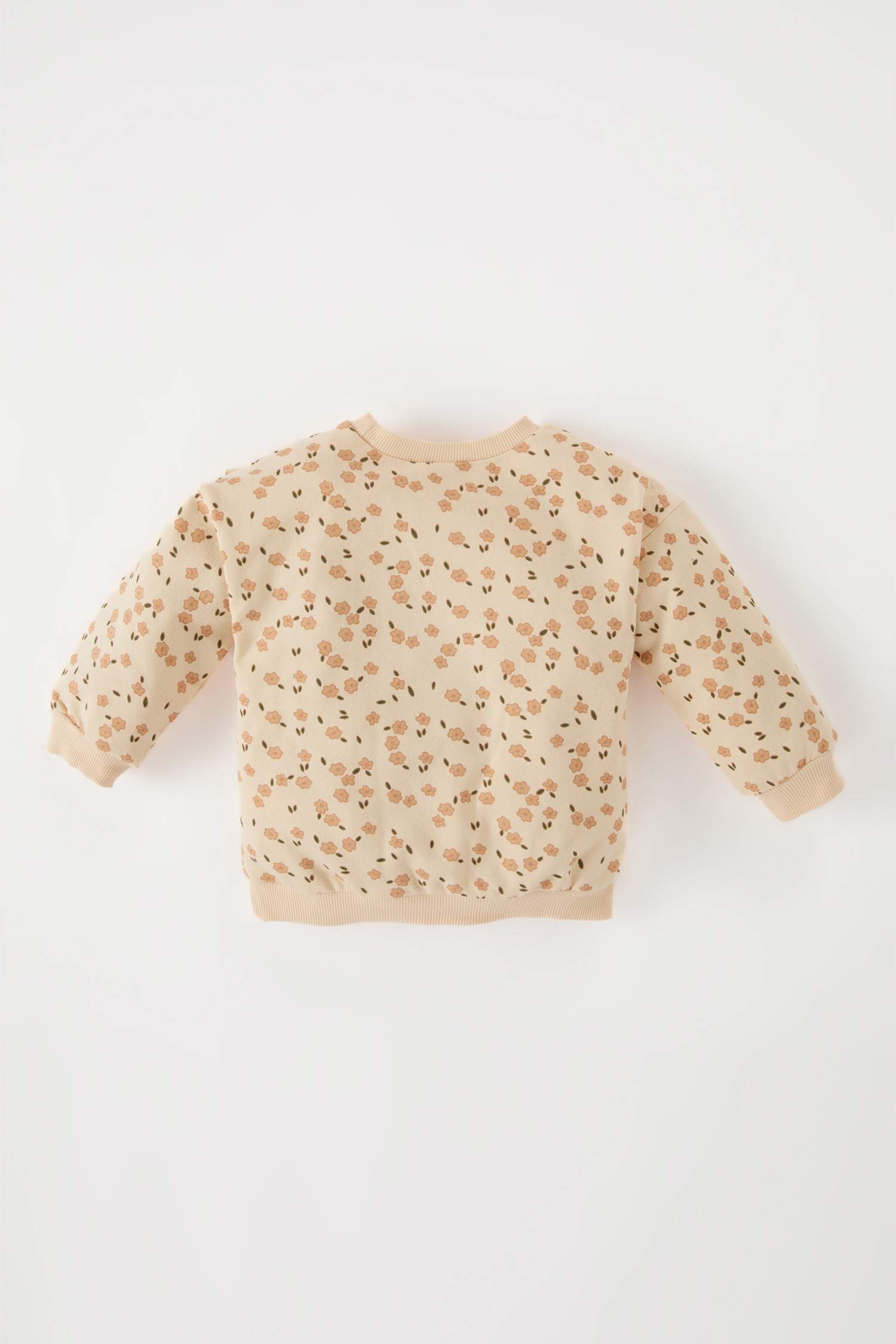 Kız Bebek Bisiklet Yaka Çiçek Desenli İçi Yumuşak Tüylü Sweatshirt