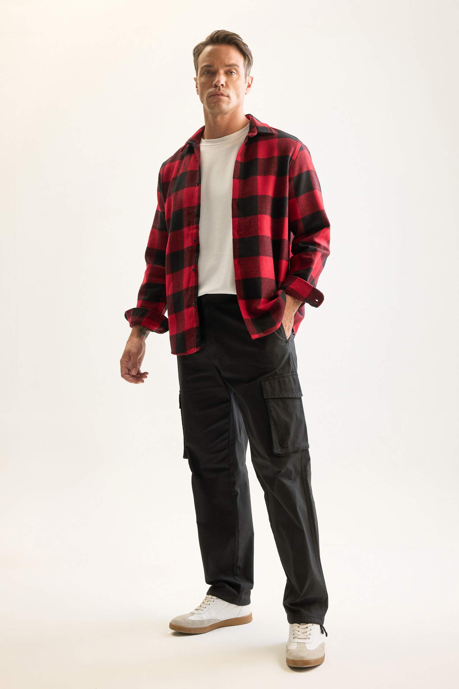 Regular Fit Polo Yaka Kareli Oduncu Flanel Uzun Kollu Gömlek