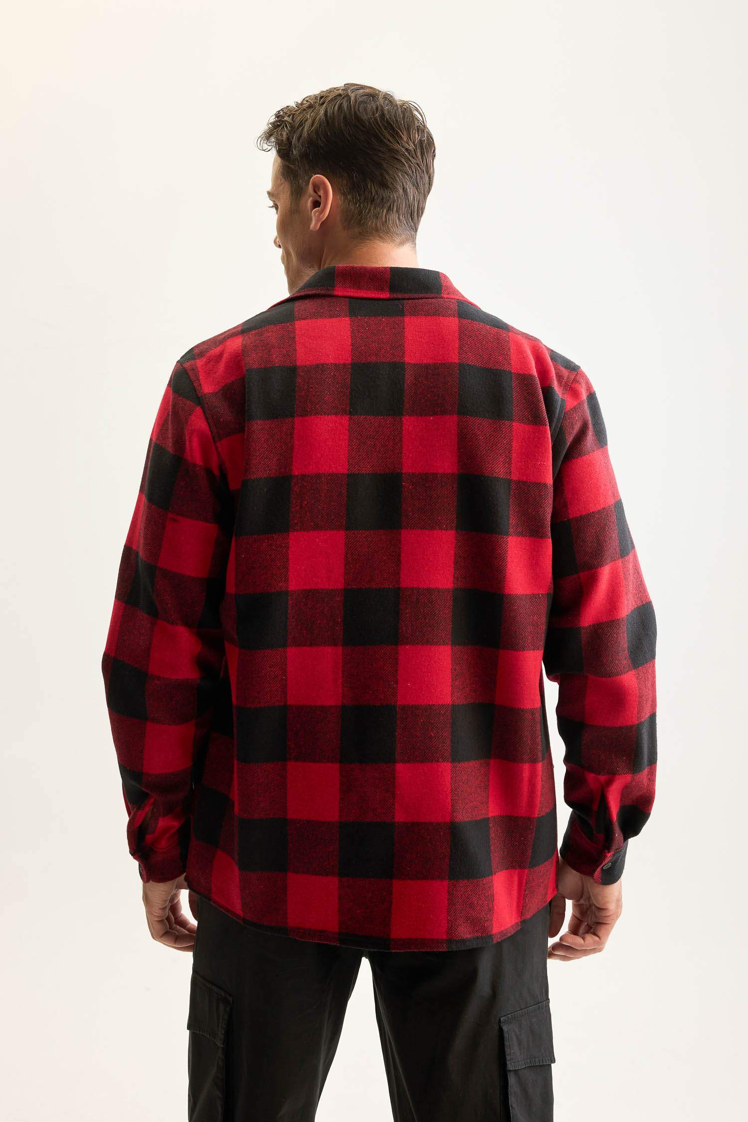 Regular Fit Polo Yaka Kareli Oduncu Flanel Uzun Kollu Gömlek