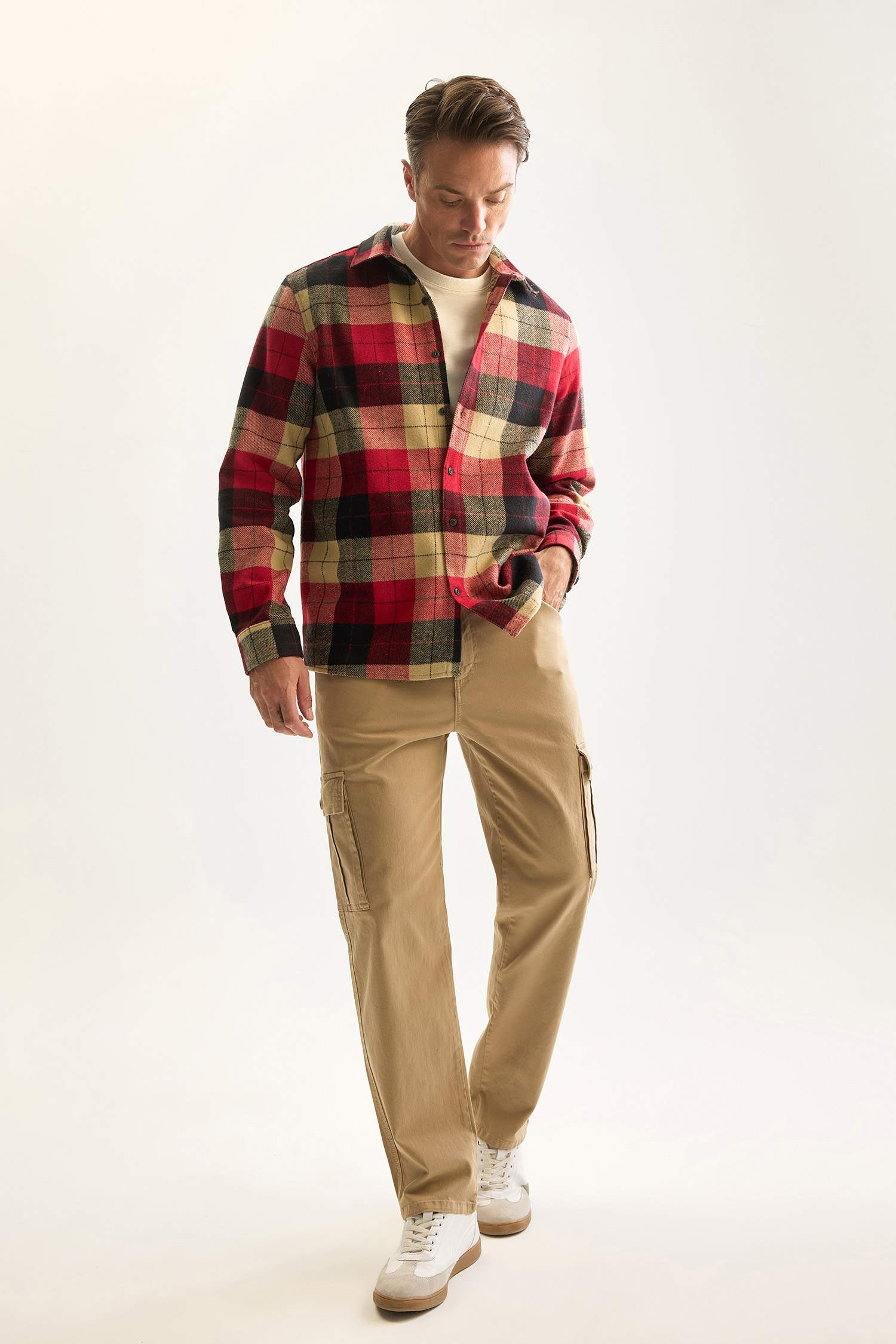 Regular Fit Polo Yaka Kareli Oduncu Flanel Uzun Kollu Gömlek