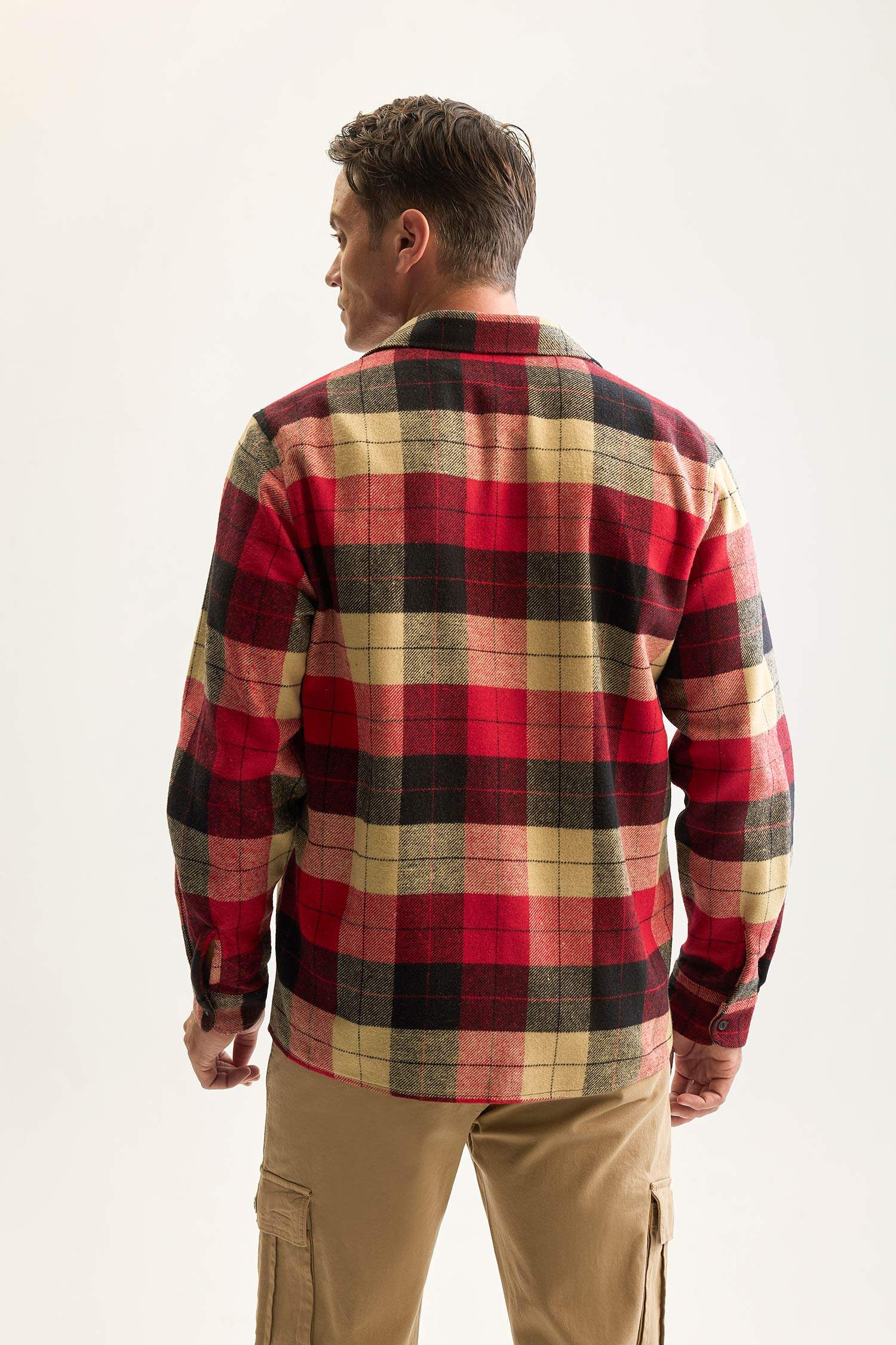 Regular Fit Polo Yaka Kareli Oduncu Flanel Uzun Kollu Gömlek