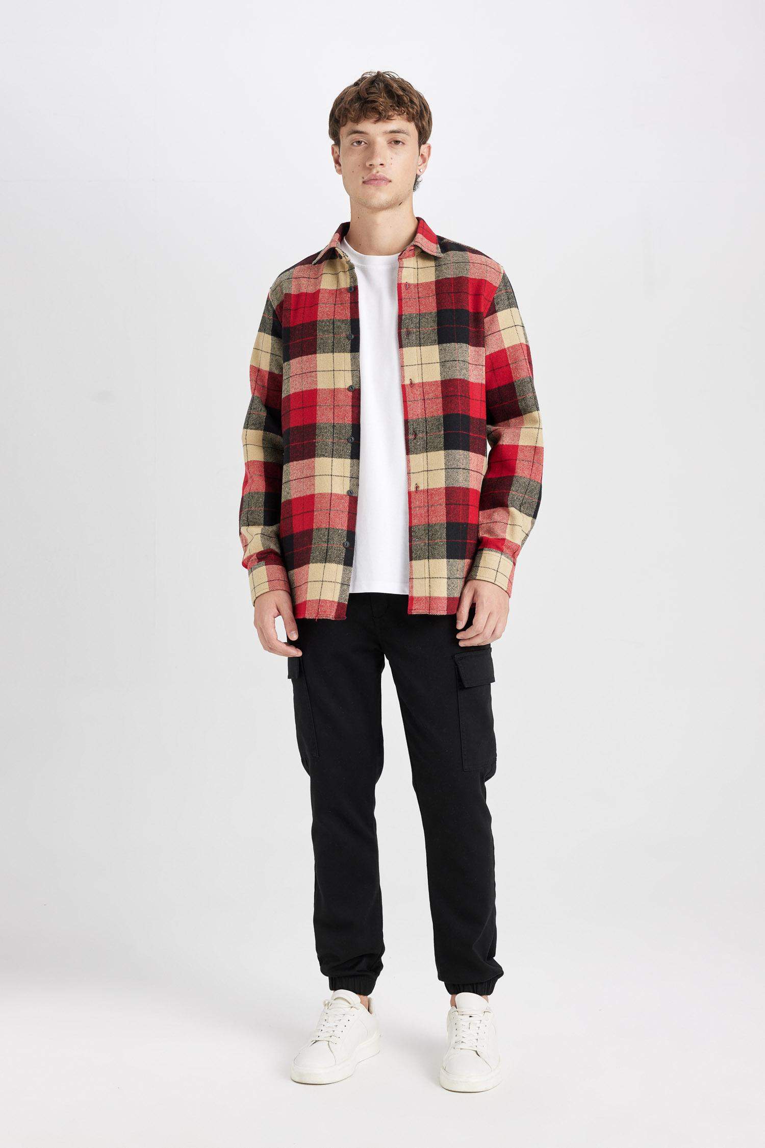 Regular Fit Polo Yaka Kareli Oduncu Flanel Uzun Kollu Gömlek