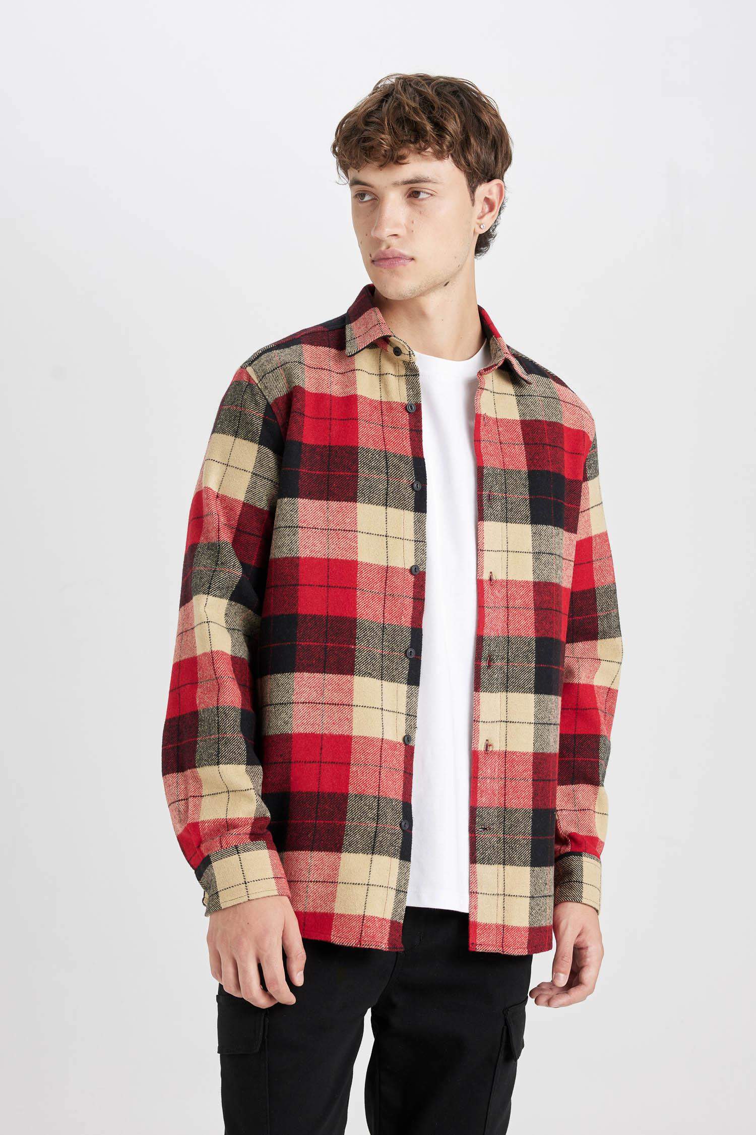 Regular Fit Polo Yaka Kareli Oduncu Flanel Uzun Kollu Gömlek