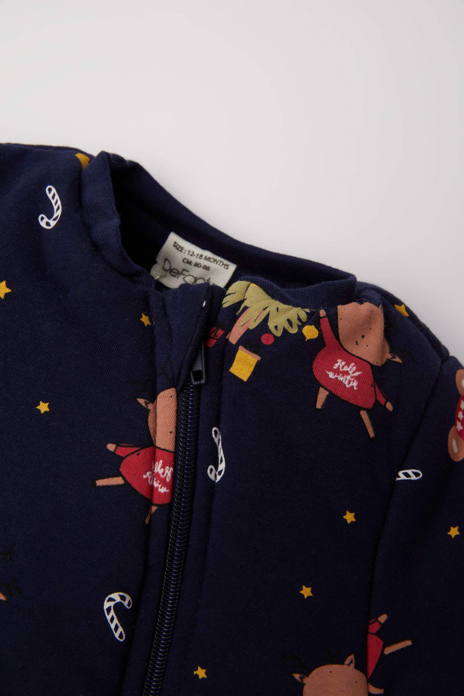 Erkek Bebek Yenidoğan Yılbaşı Temalı Penye Fermuarlı Uzun Kollu Uyku Tulumu