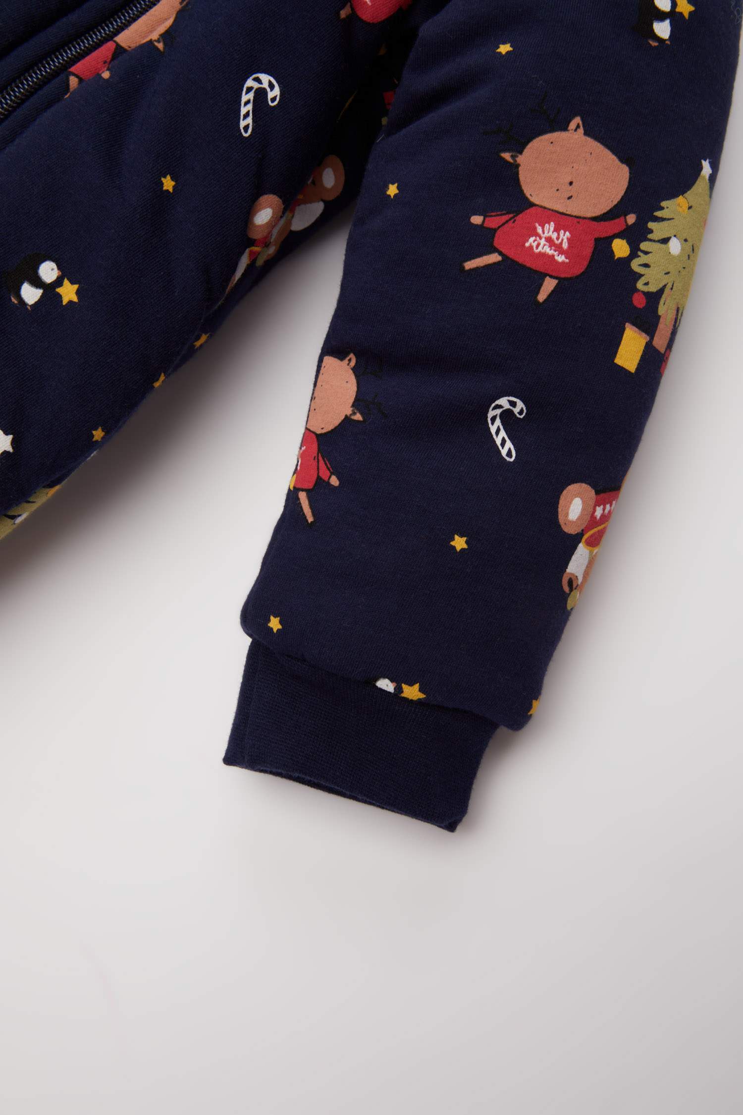 Erkek Bebek Yenidoğan Yılbaşı Temalı Penye Fermuarlı Uzun Kollu Uyku Tulumu