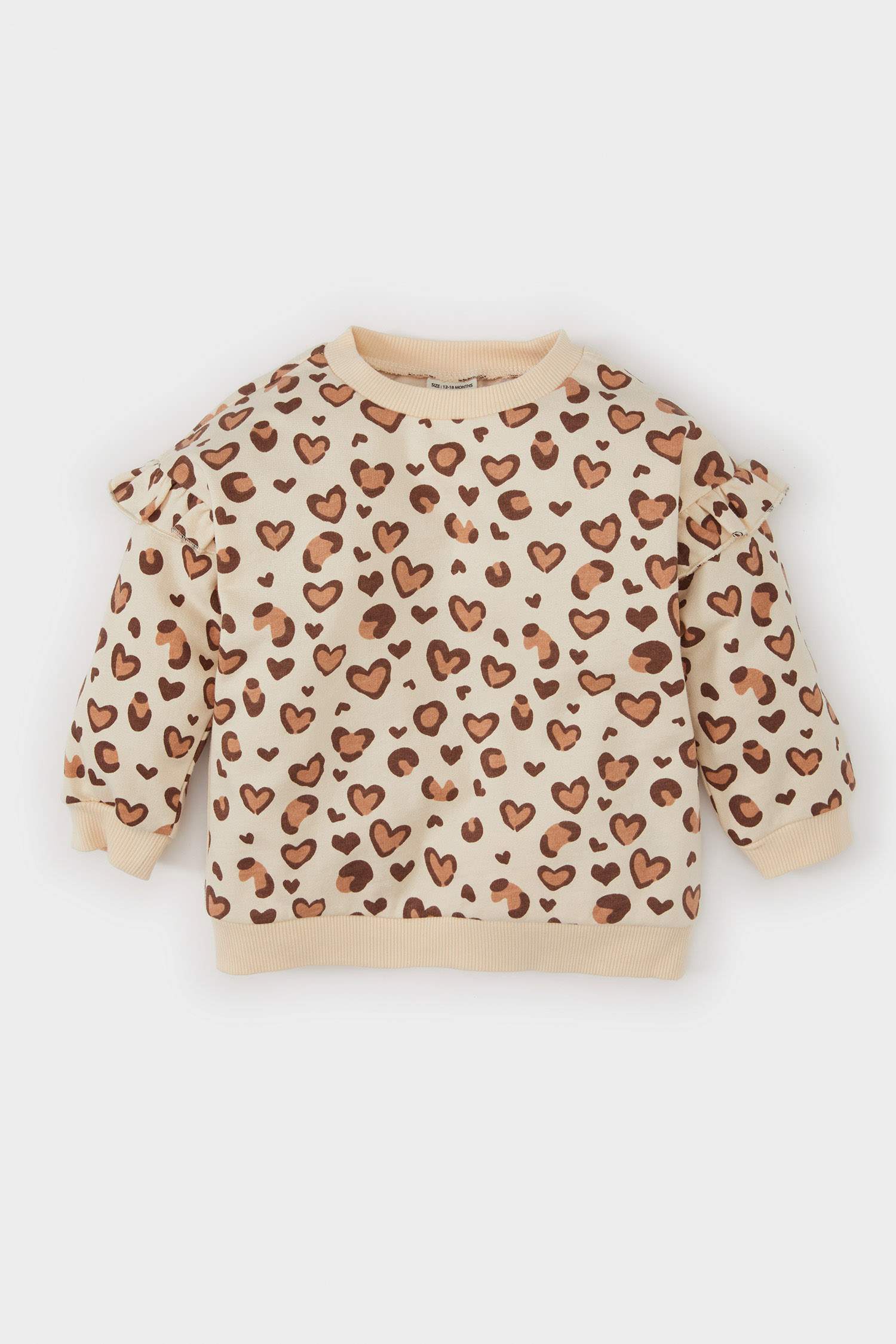 Baby Girl Crew Neck Leopard Patterned Inside Sweatshirt