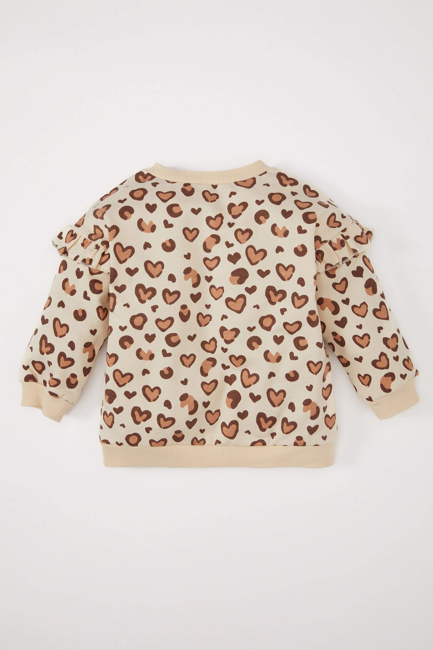 Baby Girl Crew Neck Leopard Patterned Inside Sweatshirt