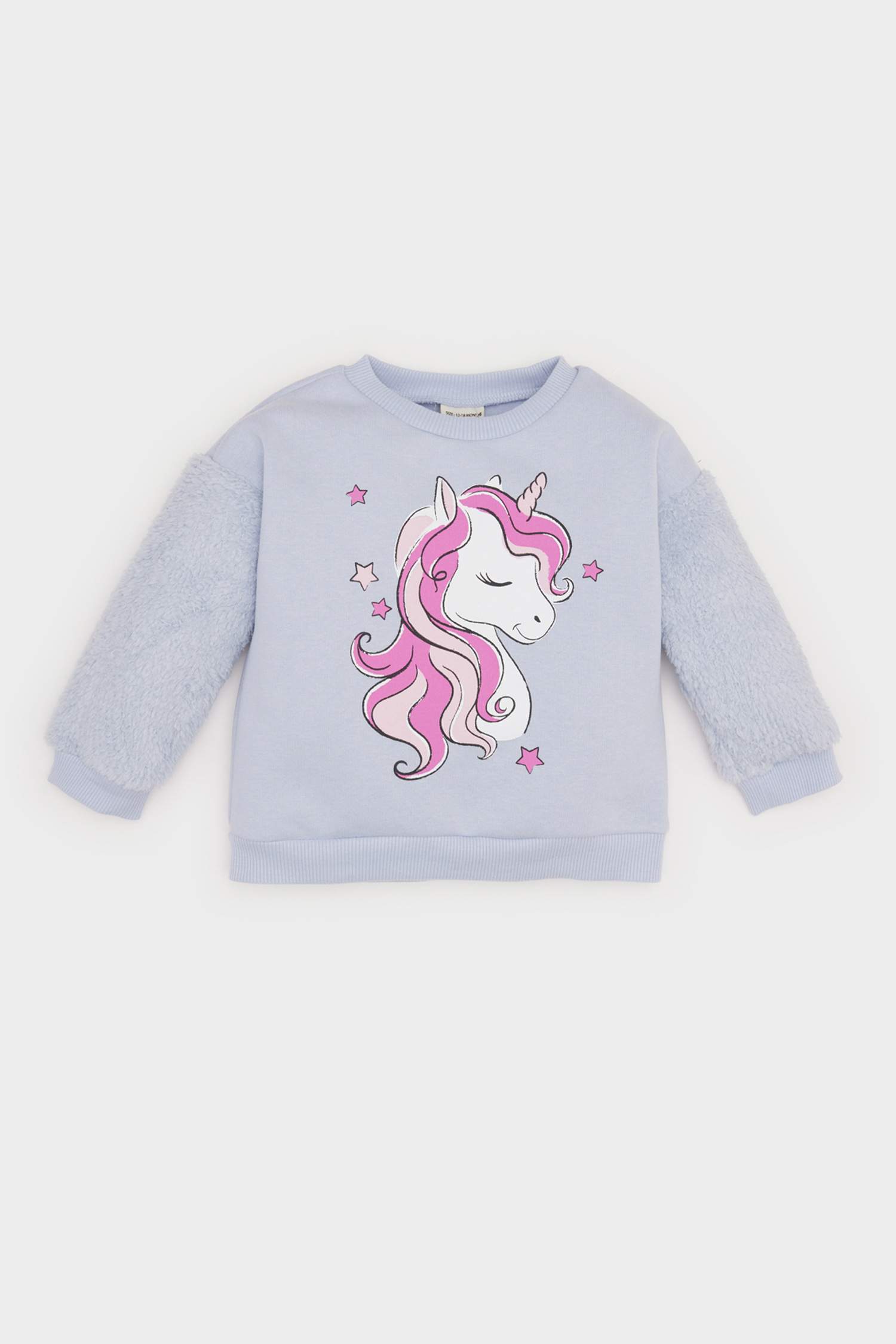 Baby Girl Crew Neck Unicorn Printed Soft Furry Inside Sweatshirt