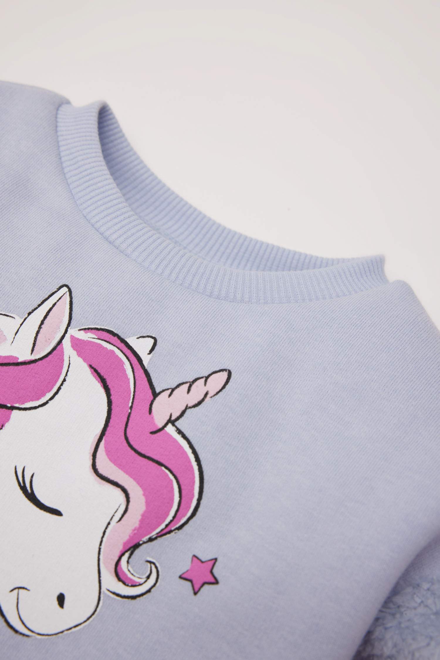 Baby Girl Crew Neck Unicorn Printed Soft Furry Inside Sweatshirt