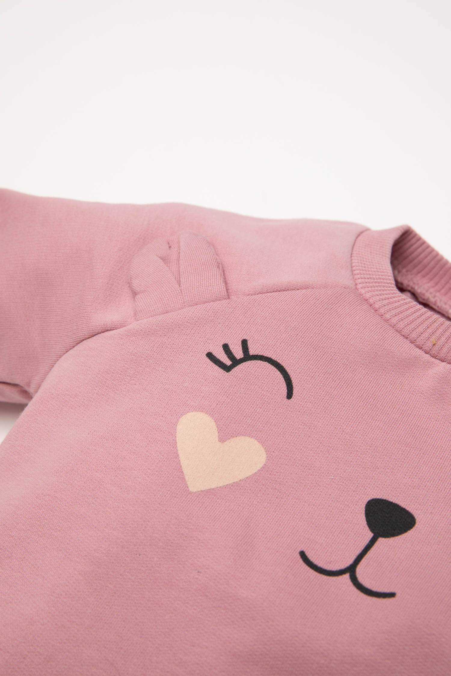 Baby Girl Regular Fit Animal Printed Soft Furry Thin Sweatshirt