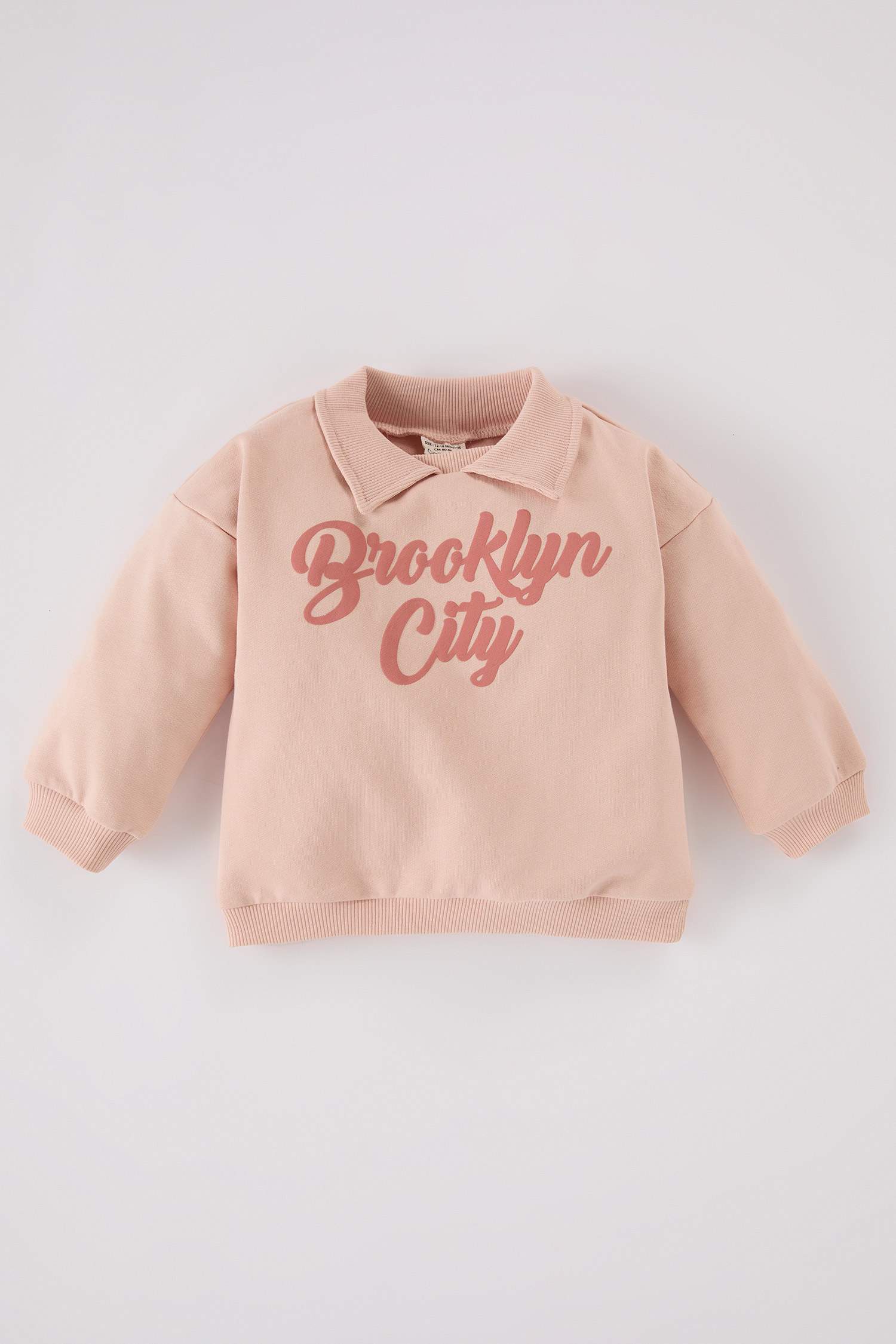 Kız Bebek Gömlek Yaka Baskılı İçi Yumuşak Tüylü Sweatshirt