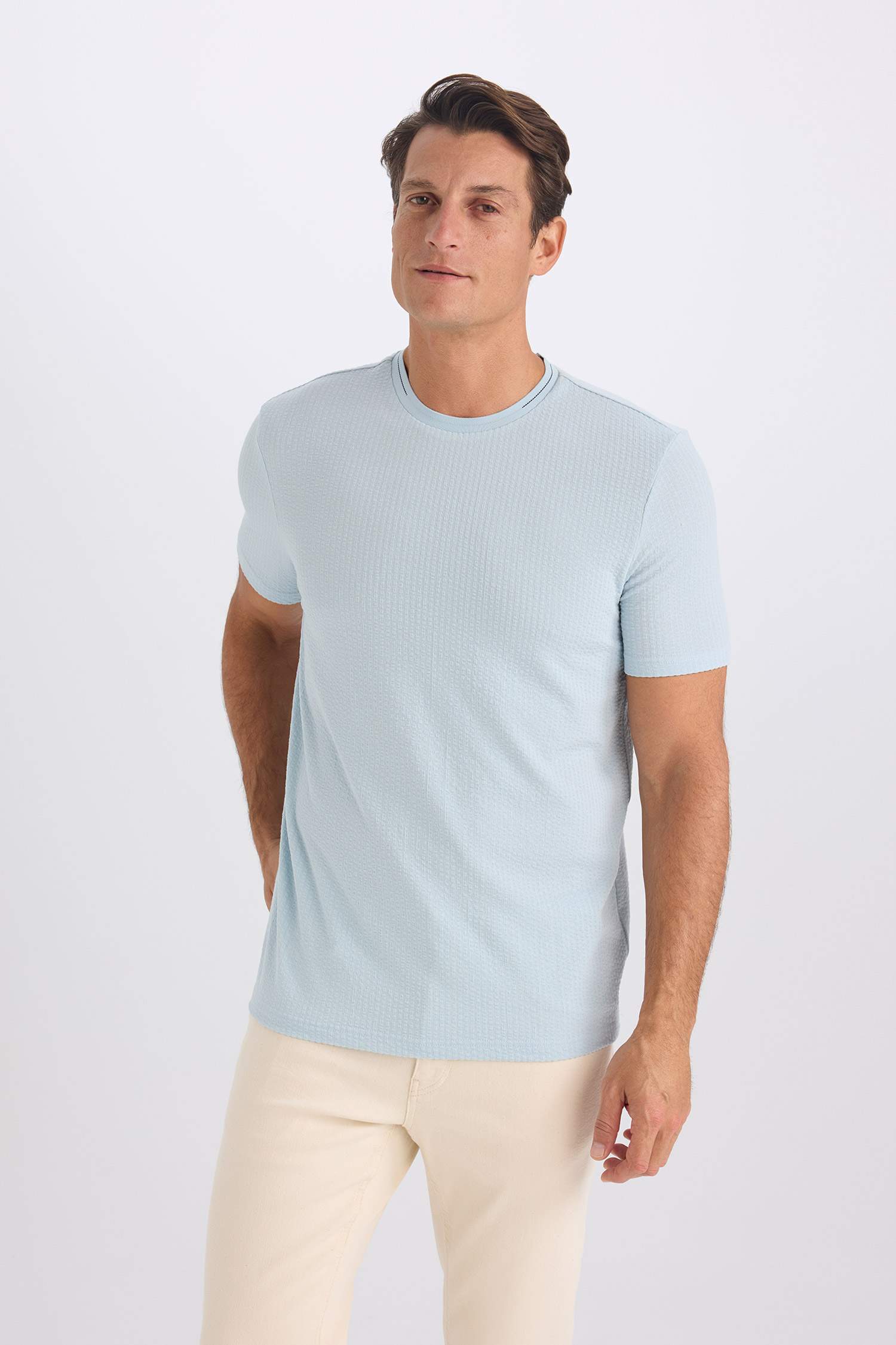 Slim Fit Crew Neck Crinkle Short Sleeve T-Shirt