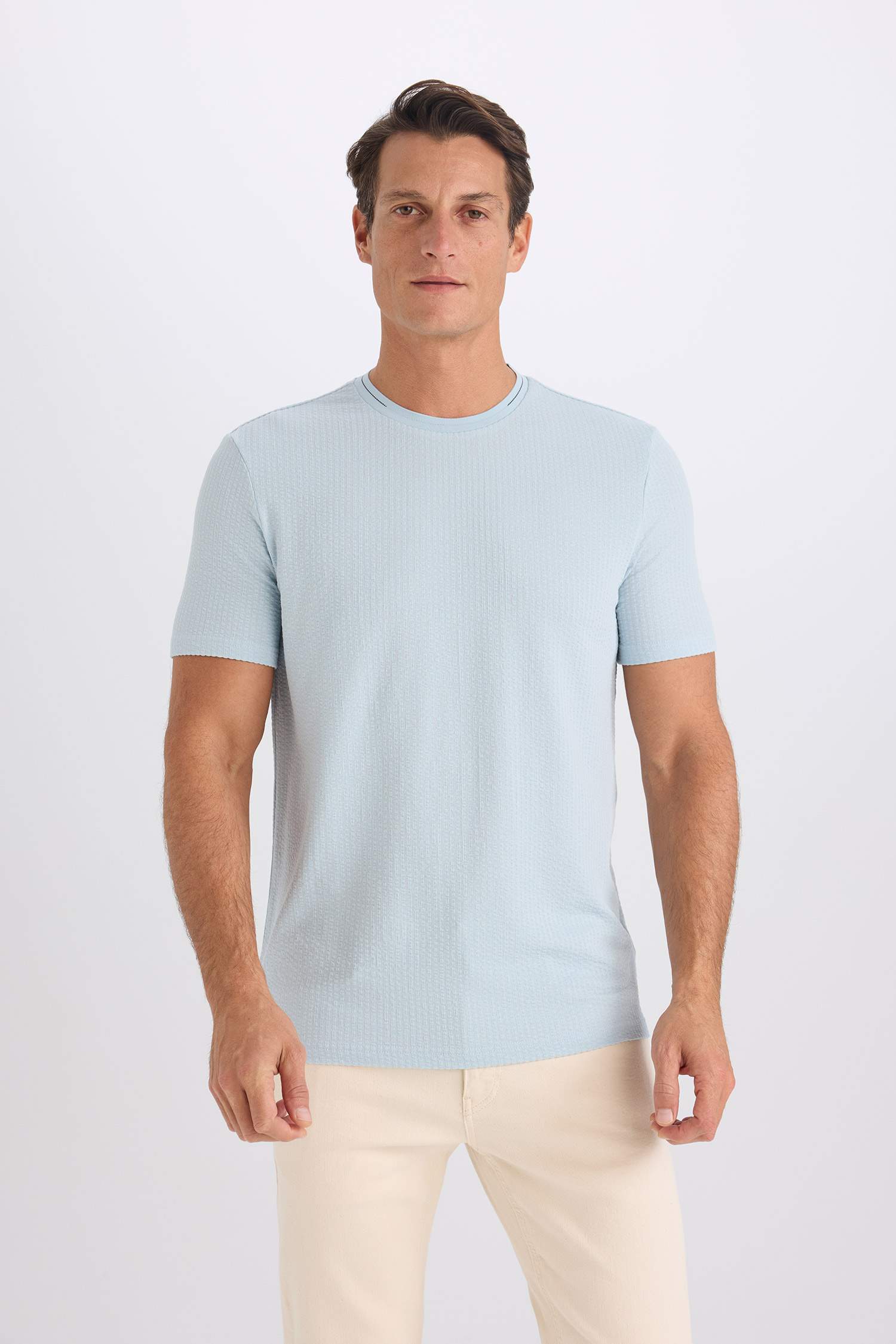 Slim Fit Crew Neck Crinkle Short Sleeve T-Shirt