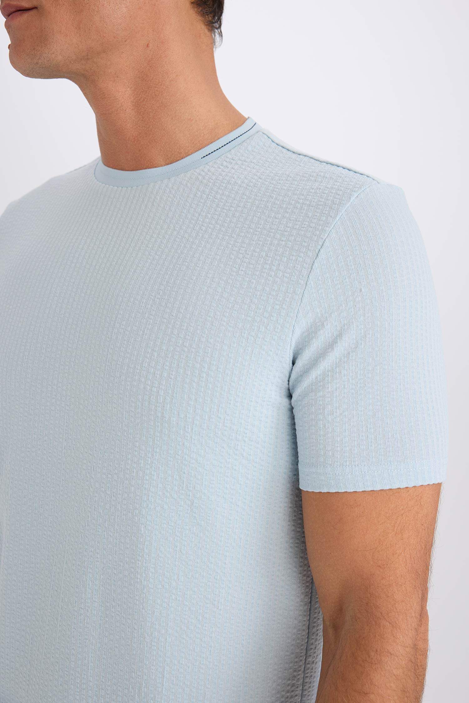 Slim Fit Crew Neck Crinkle Short Sleeve T-Shirt