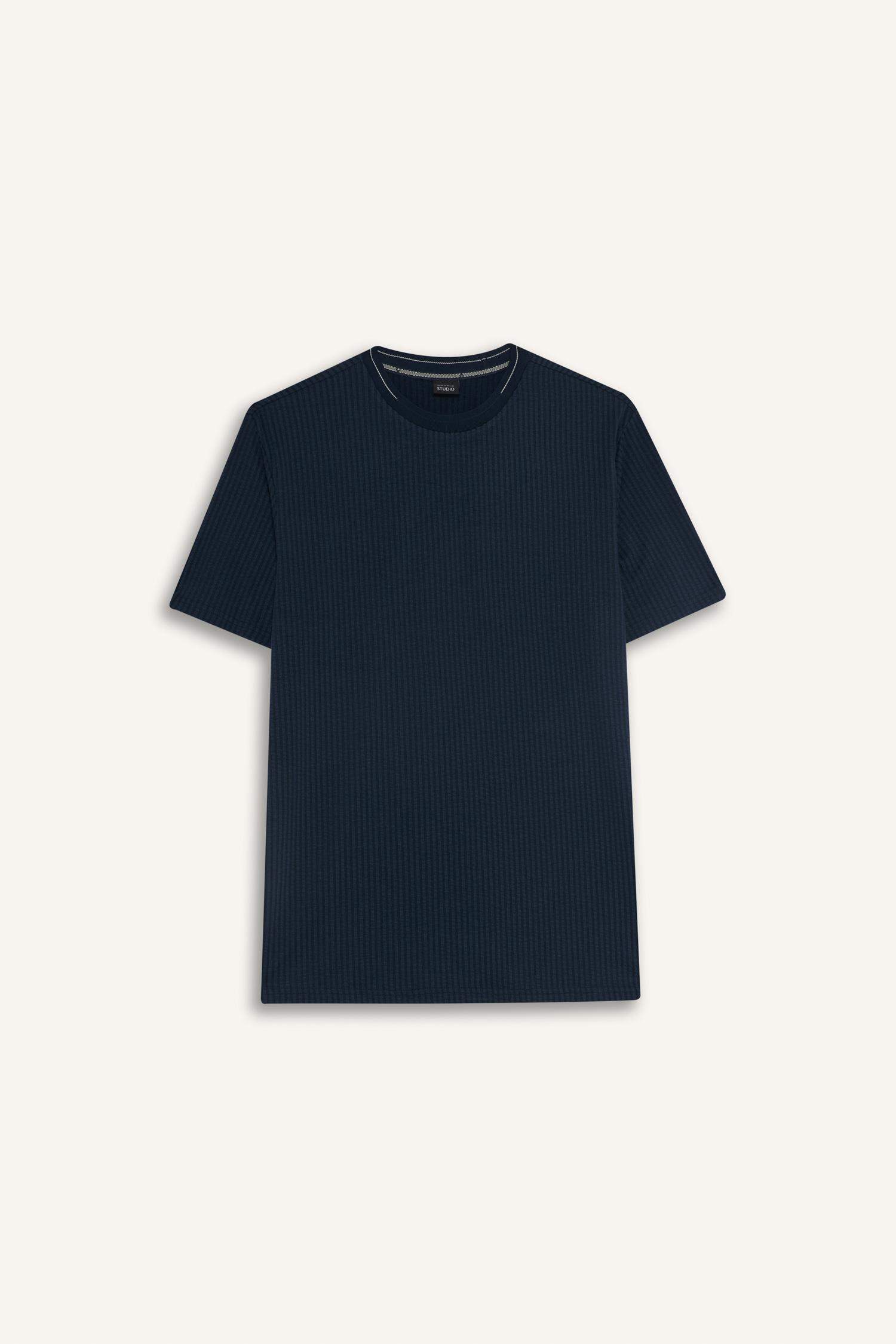 Slim Fit Dar Kesim Bisiklet Yaka Krinkıl Kısa Kollu Tişört